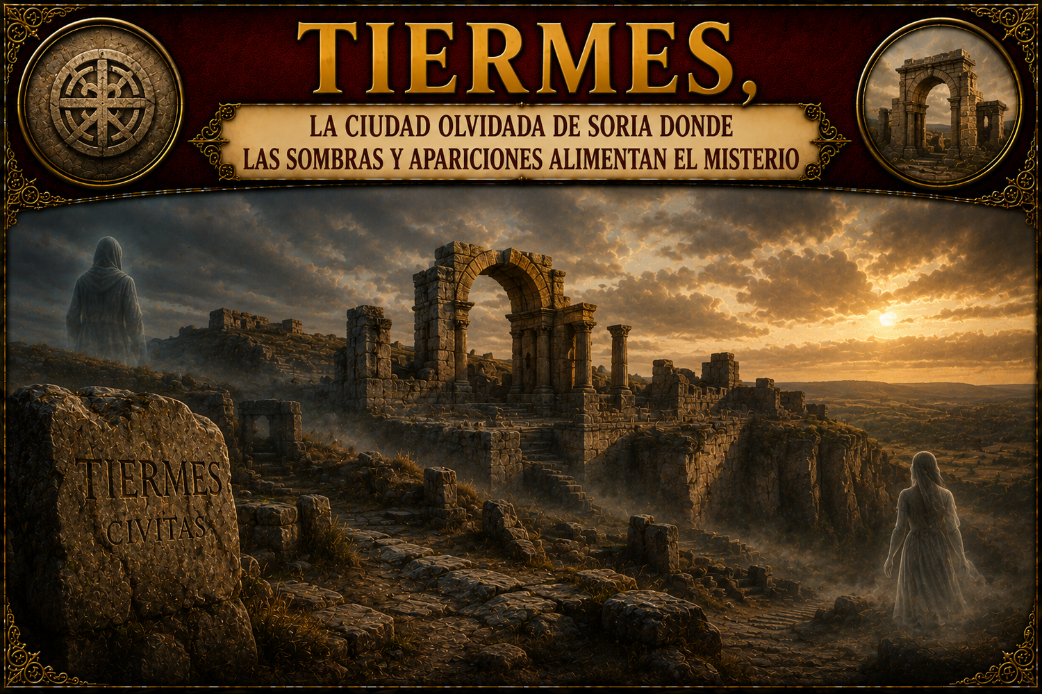 Ilustración de Tiermes con el título del artículo en la parte superior