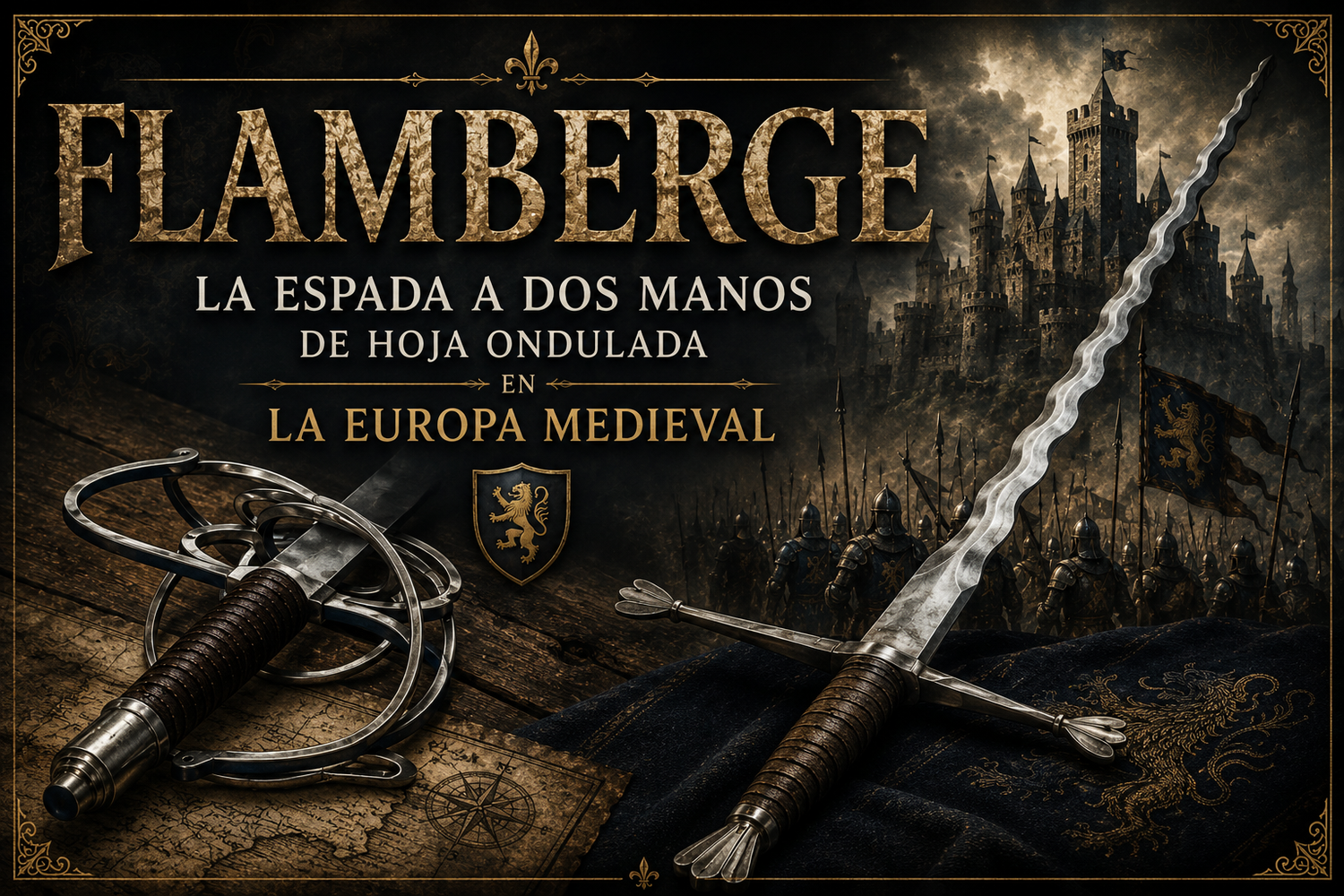 Imagen de una Flamberge con un castillo de fondo, y el título del artículo a un lado