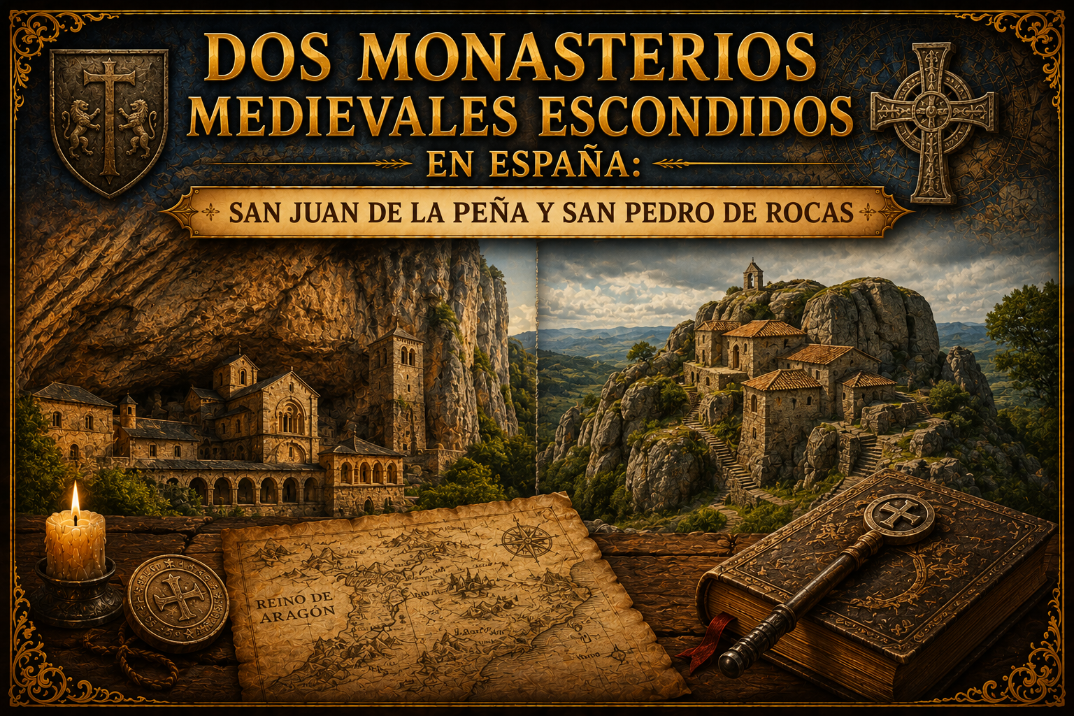 Ilustración de ambos monasterios, con referencias antiguas y el título del artículo