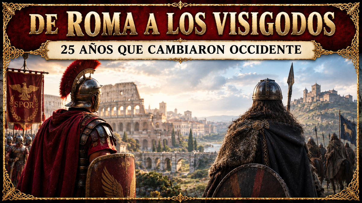 Ilustración representativa de Romanos y Visigodos con el título del artículo en la parte superior
