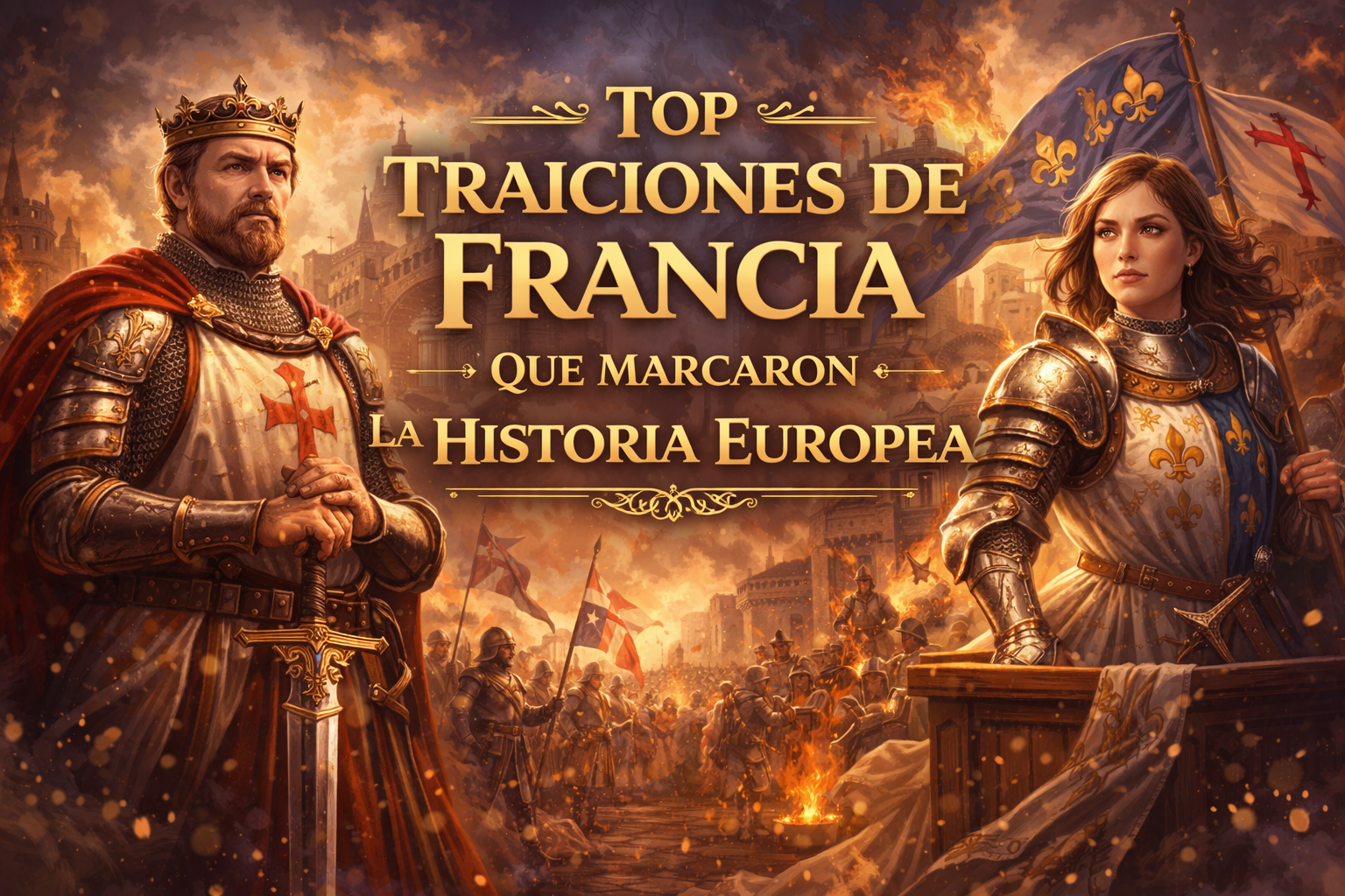 Imagen con un Rey, Juana de Arco, y soldados de fondo entre ambos, junto al título del Artículo