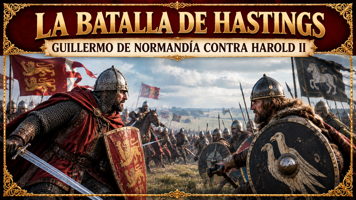 Ilustración de una batalla con el título del artículo en la parte superior
