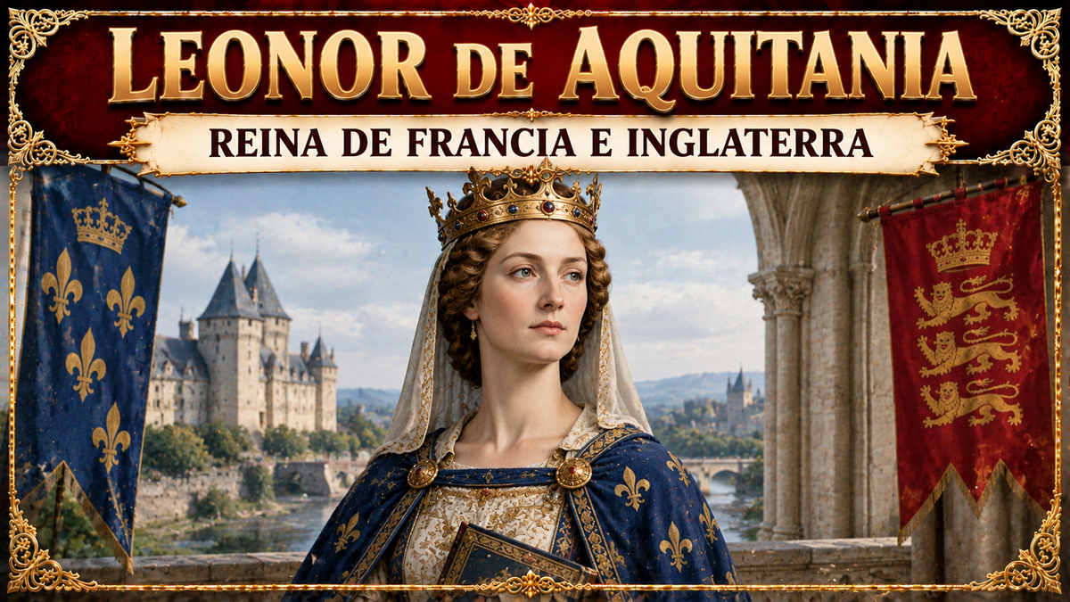 Representación de Leonor de Aquitania con el título del artículo en la parte superior