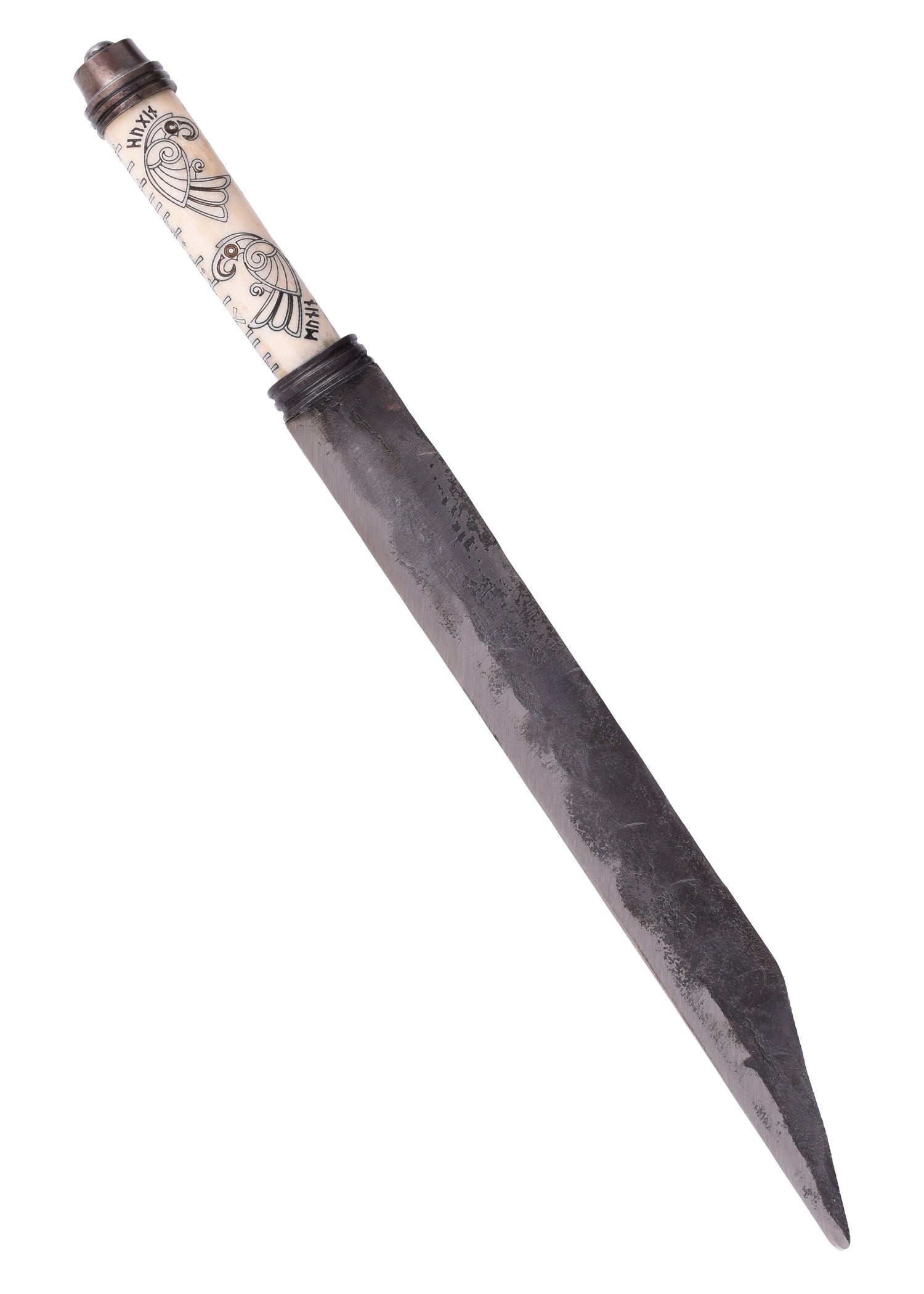 Imagen única de: Sax (Seax) Largo Vikingo, Mango De Hueso Con Cuervos Nórdicos Hugin Y Munin