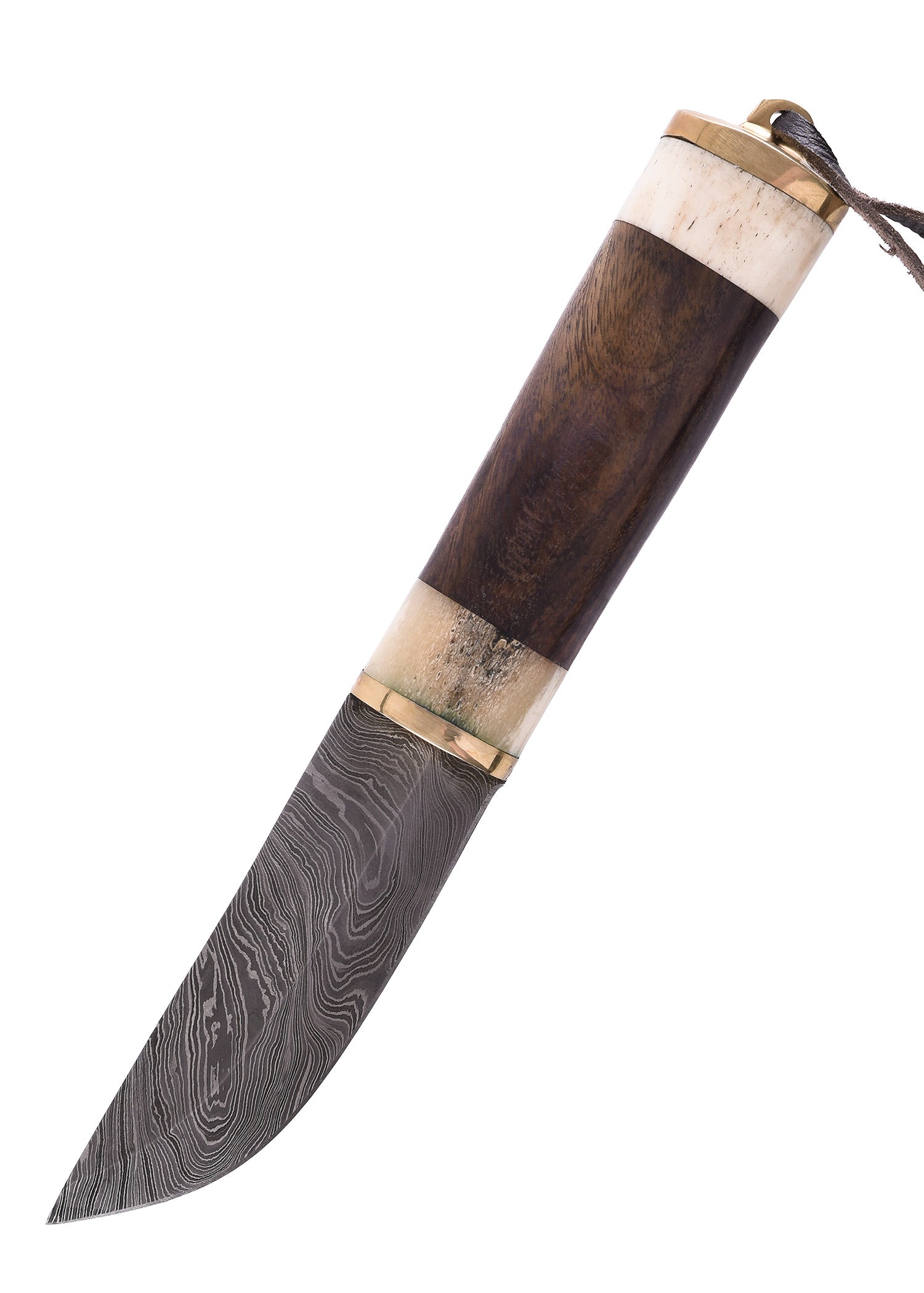 Imagen única de: Cuchillo Multiusos Con Mango De Hueso/madera Y Funda De Cuero, Acero De Damasco