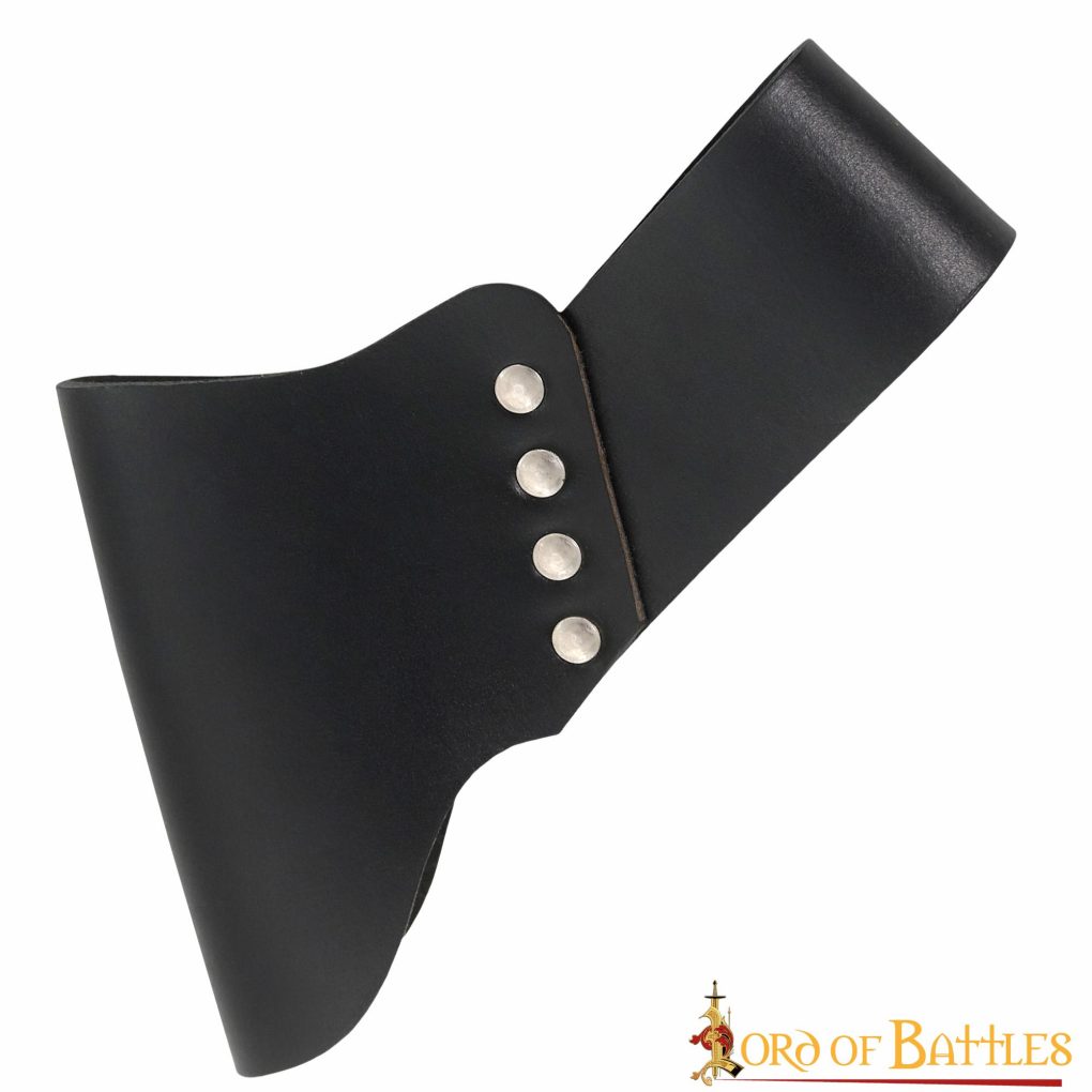 Soporte inclinado medieval de cuero negro para espada y hacha