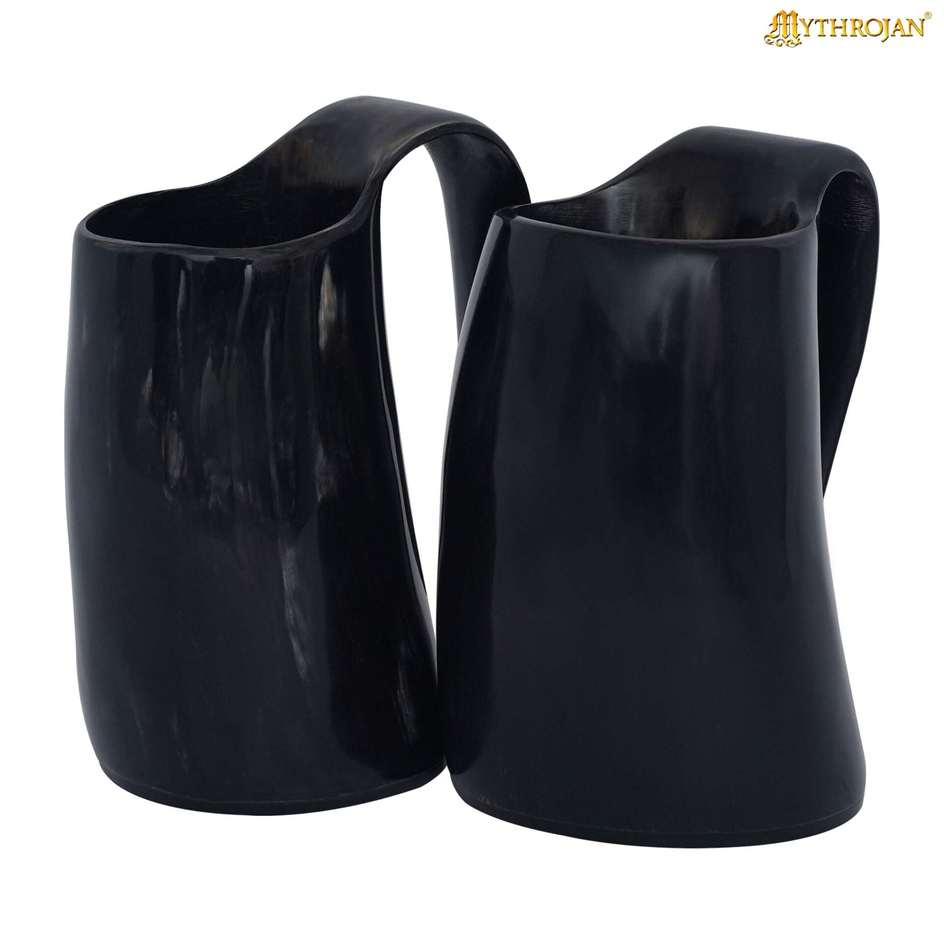 Imagen única de: Juego de 2 Tazas de Cerveza Mythrojan Viking Horn - Tazas de Cerveza de Cuerno de Buey Pulidas a Mano con Asa - Tazas de Cerveza de Hidromiel de 4.5
