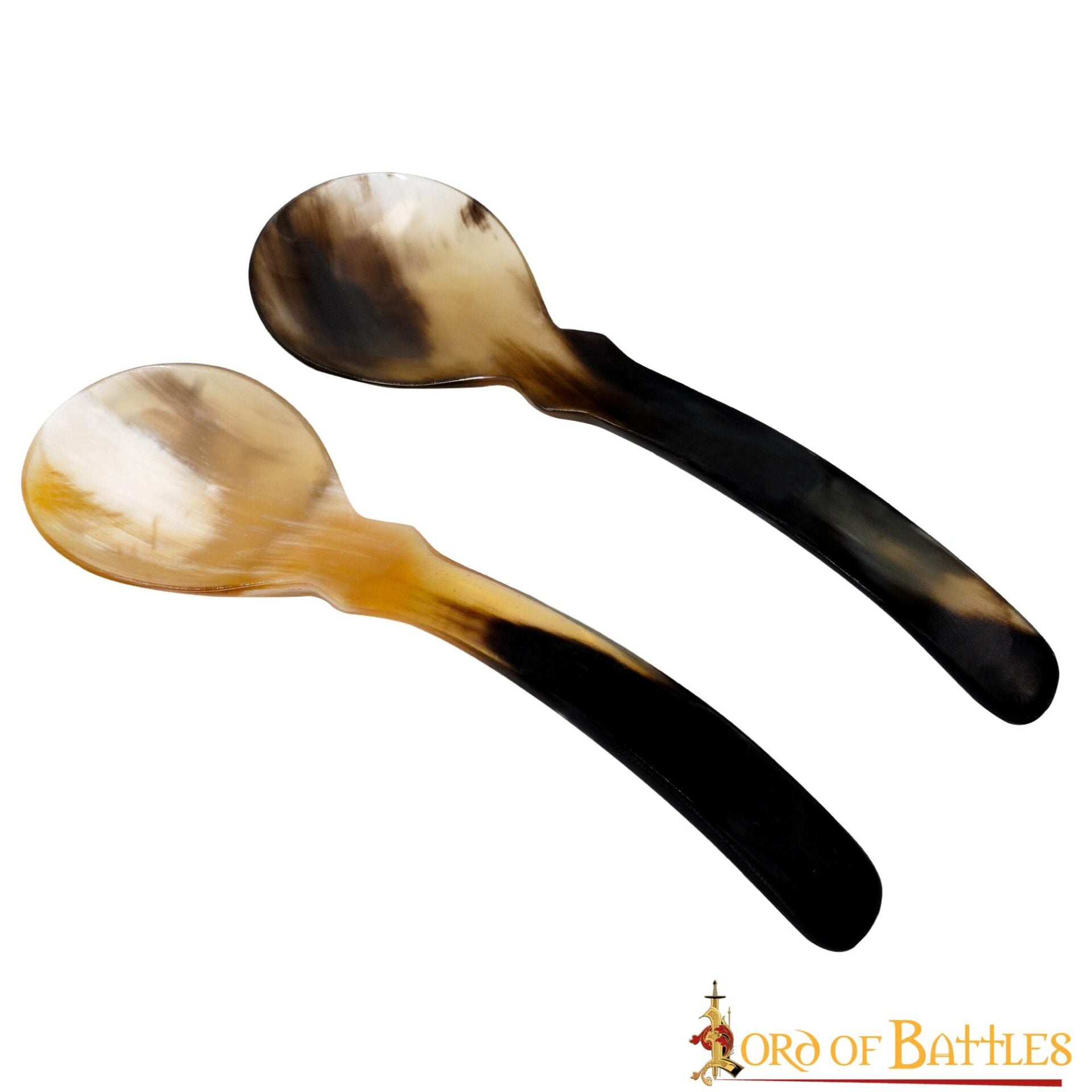 Set de 2 cucharas de mesa de cuerno genuino - estilo vikingo