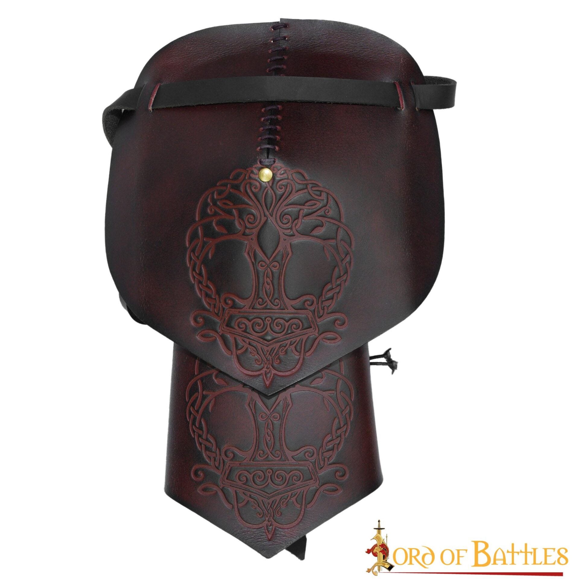 Hombrera vikinga de cuero con motivo Yggdrasil y Mjolnir