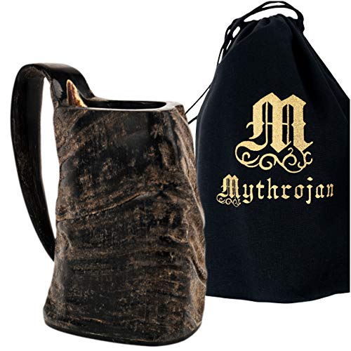 Jarra vikinga de cuerno de búfalo para cerveza e hidromiel