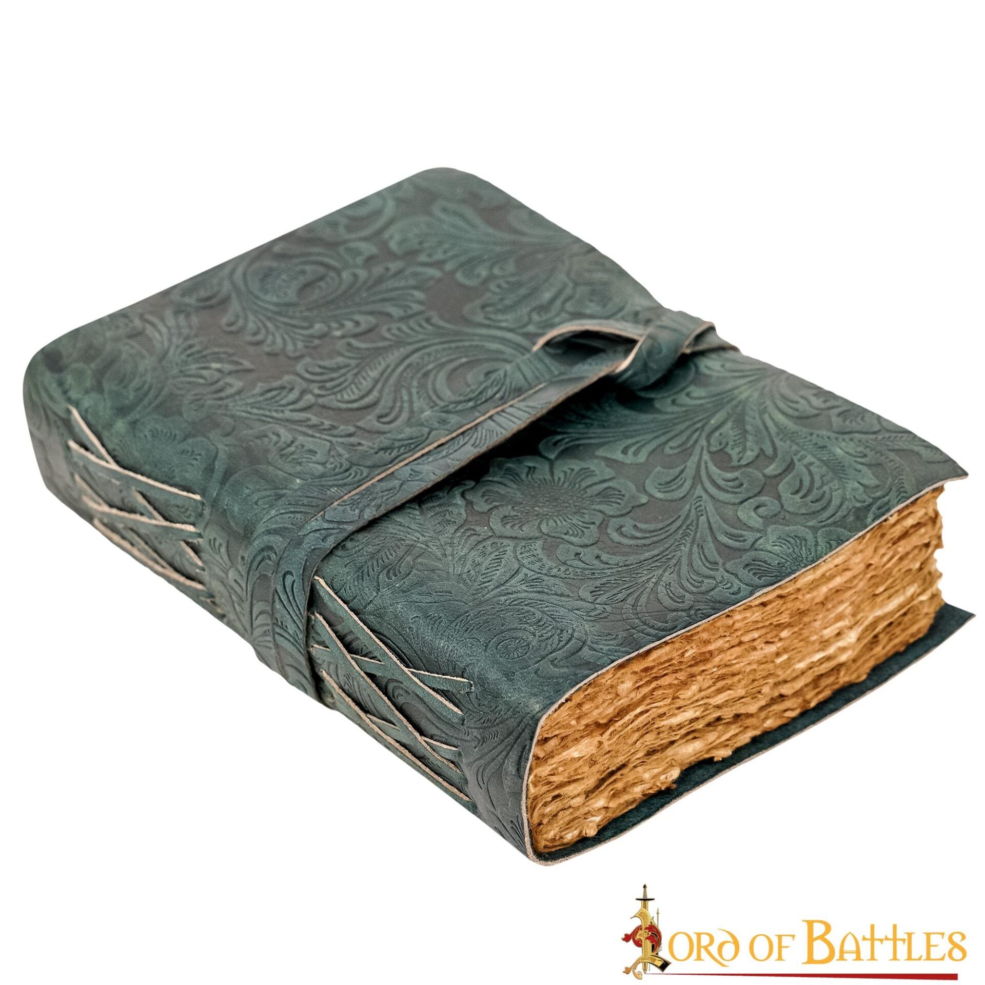 Imagen única de: Diario Medieval de Cuero con Papel Antiguo -verde - Diario Hecho a Mano