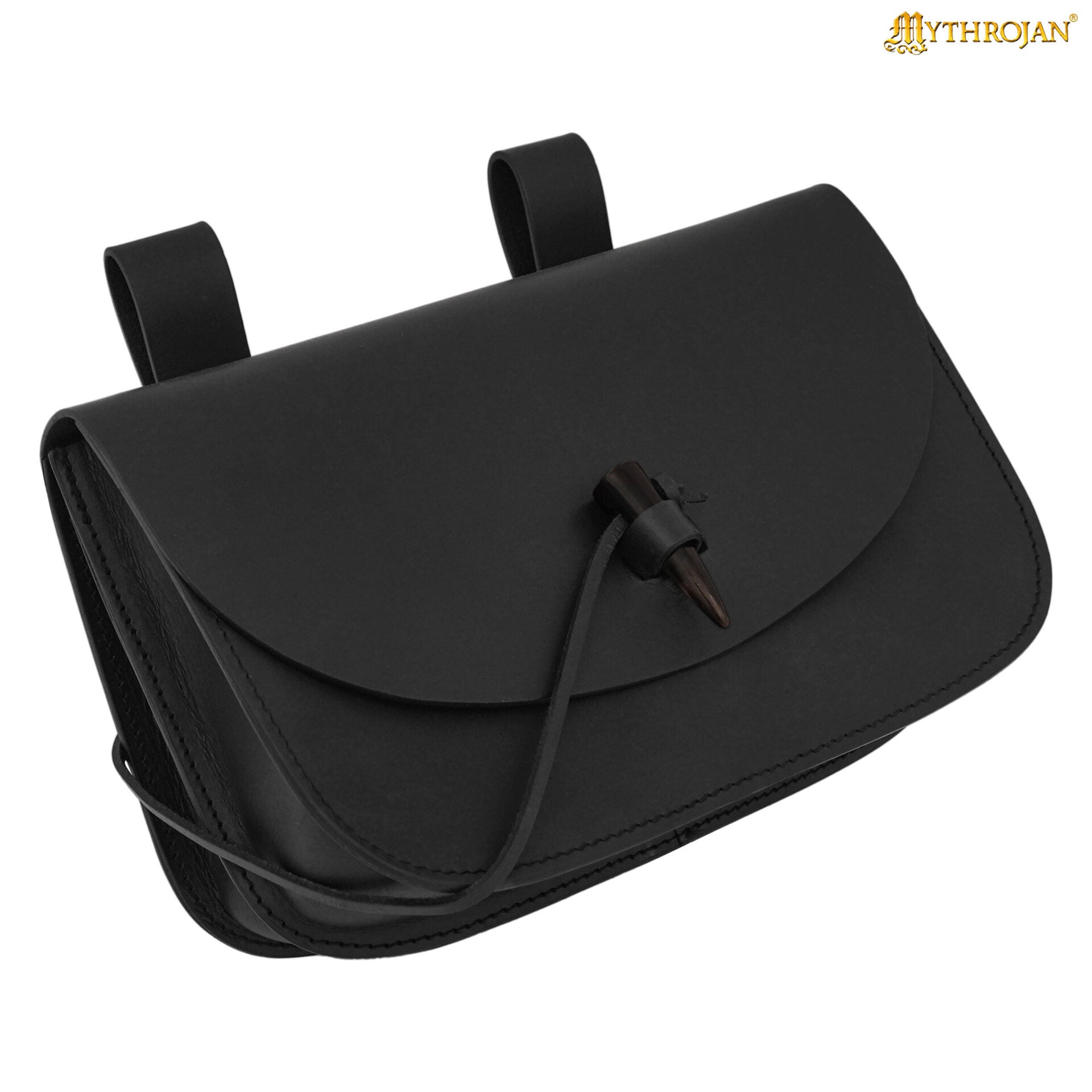 Imagen única de: Mythrojan Extra Grande Marrón Medieval Cinturón de Cuero Bolsa Renaisance Accesorio Larp Bolsa - Negro