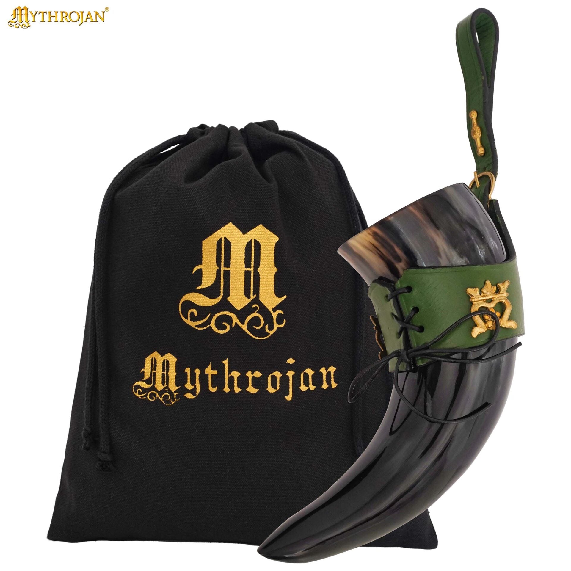 Imagen única de: Mythrojan La Dama Elegante – Cuerno Vikingo 250 ml con Funda de Cuero Verde