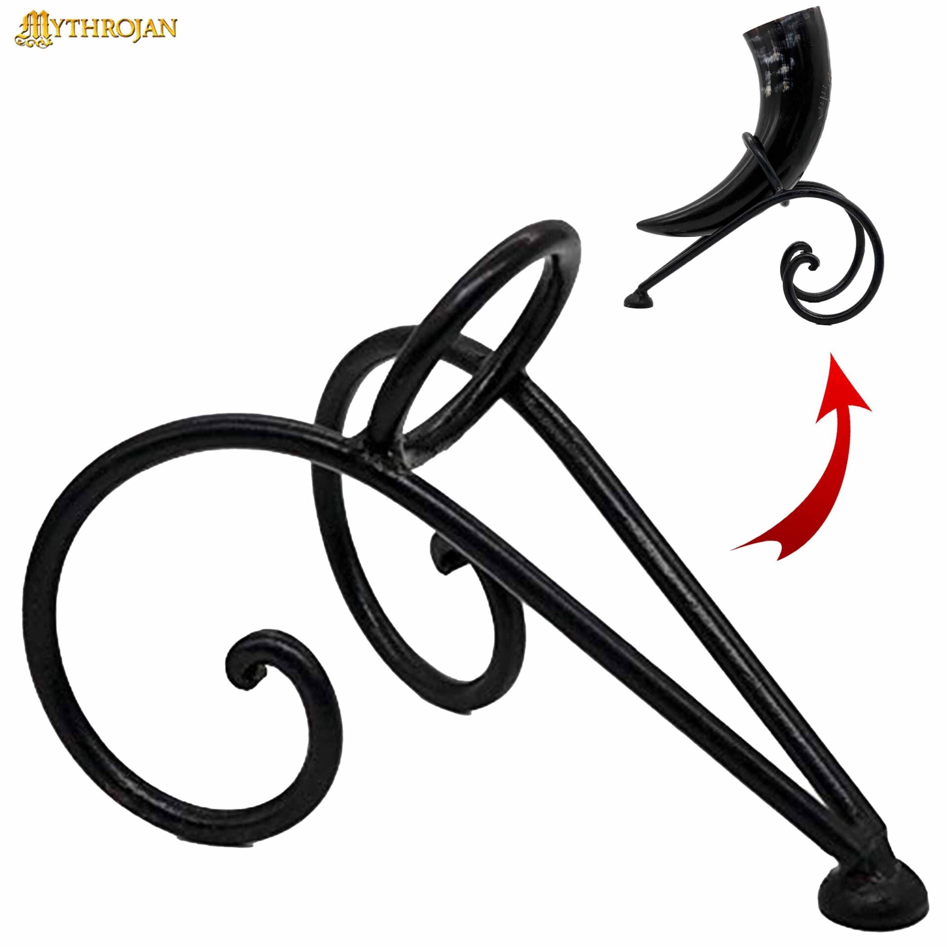 Imagen única de: Mythrojan Soporte de Hierro Forjado a Mano para Cuerno de Cerveza Vikingo - Black Ale Horn Stand