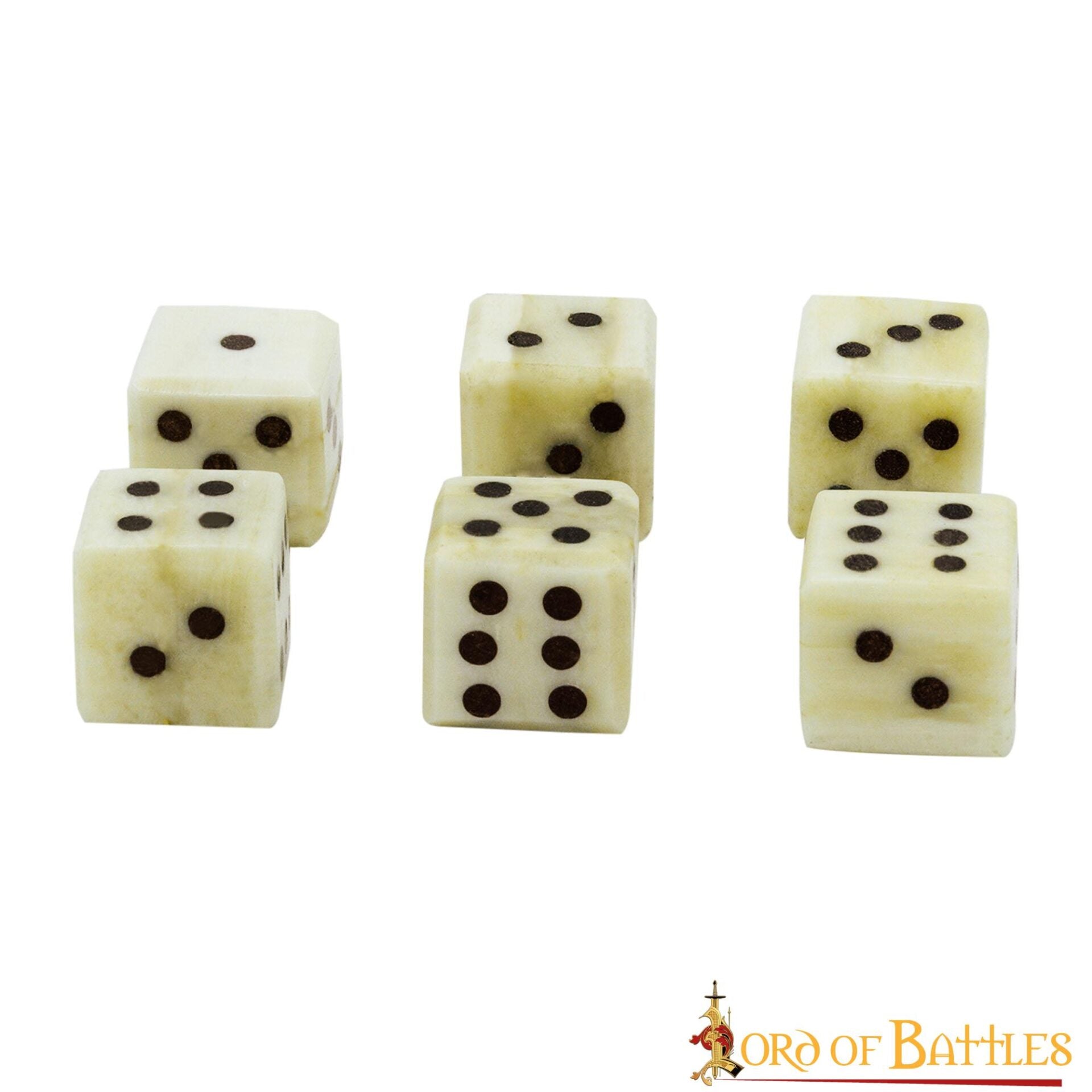Dados medievales de hueso - Juego artesanal de 6 (hueso de buey, 1.2 cm) - imagen 9