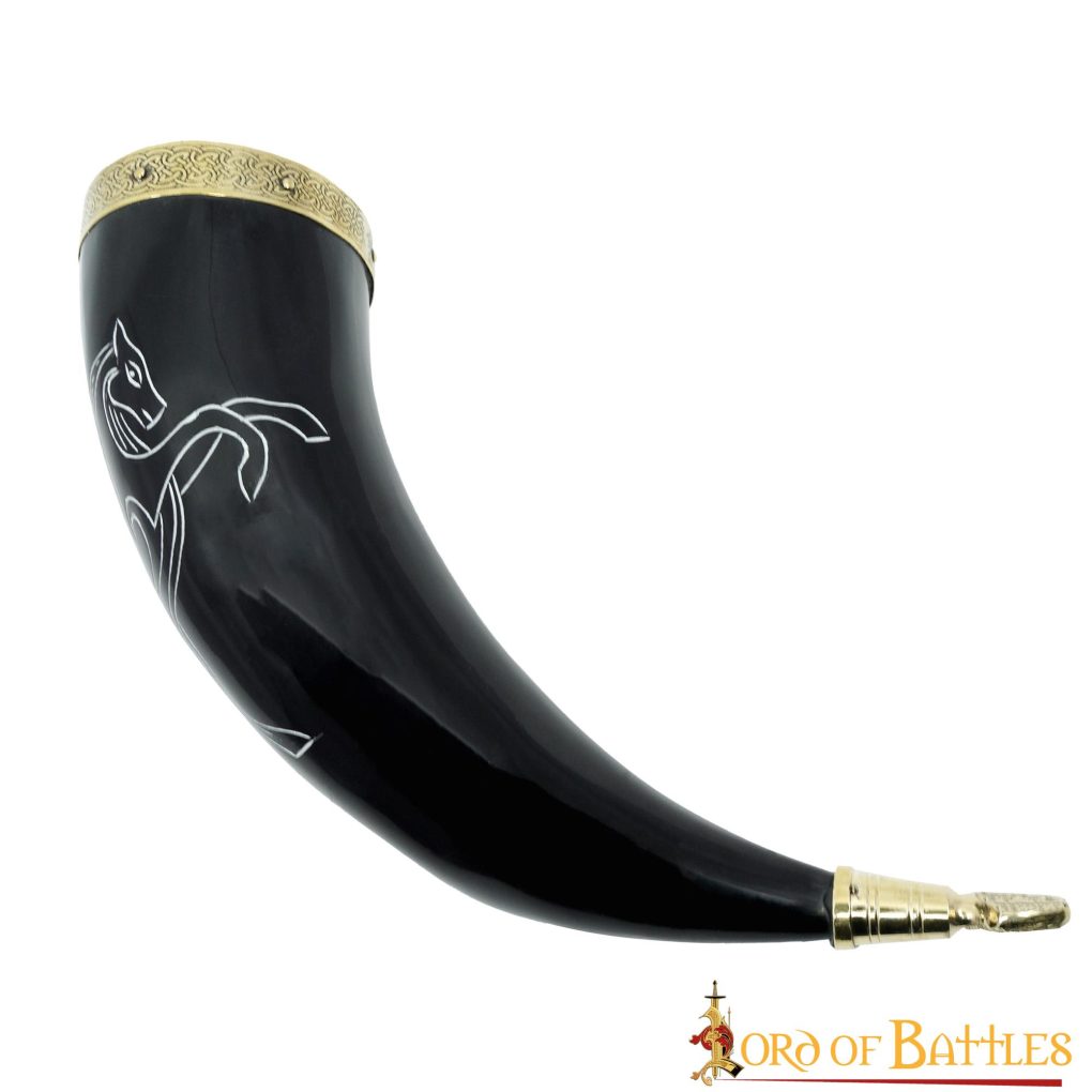 Imagen única de: Cuerno Medieval para Beber 300-350 Ml con Accesorios de Latón Macizo Puro Cuerno de Buey Auténtico