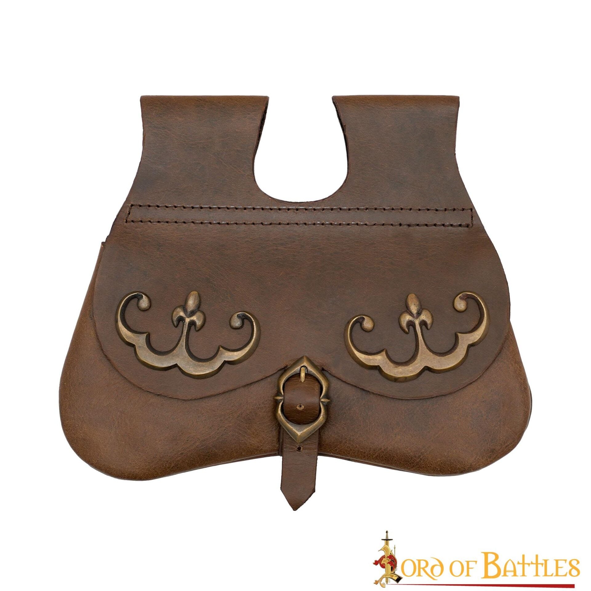 Imagen única de: Riñonera Medieval de Cuero de 3 Mm con Herrajes de Latón Envejecido Estilo Siglo Xiv-xv