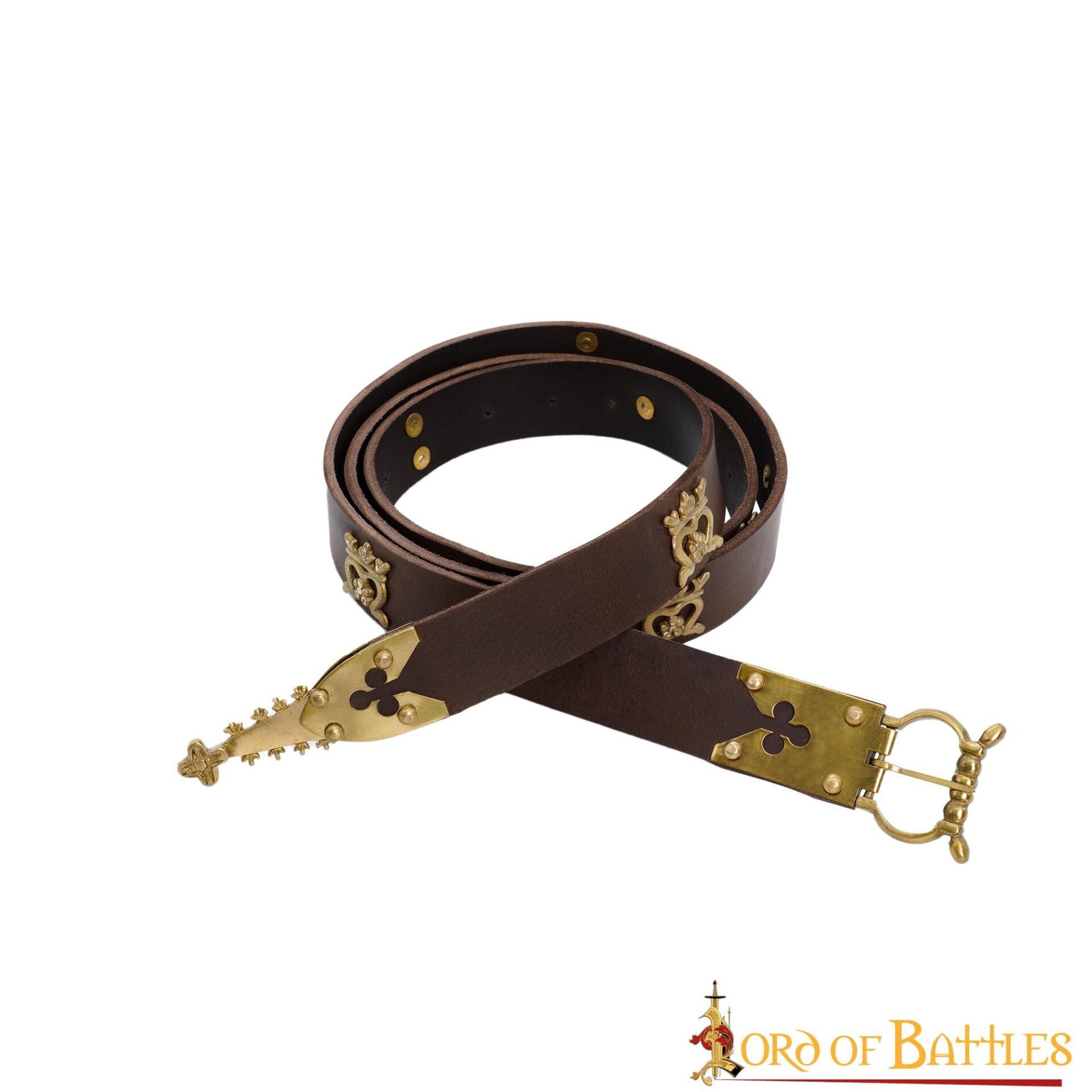 Cinturón medieval (siglos XIV–XV) de cuero con herrajes de latón - imagen 8