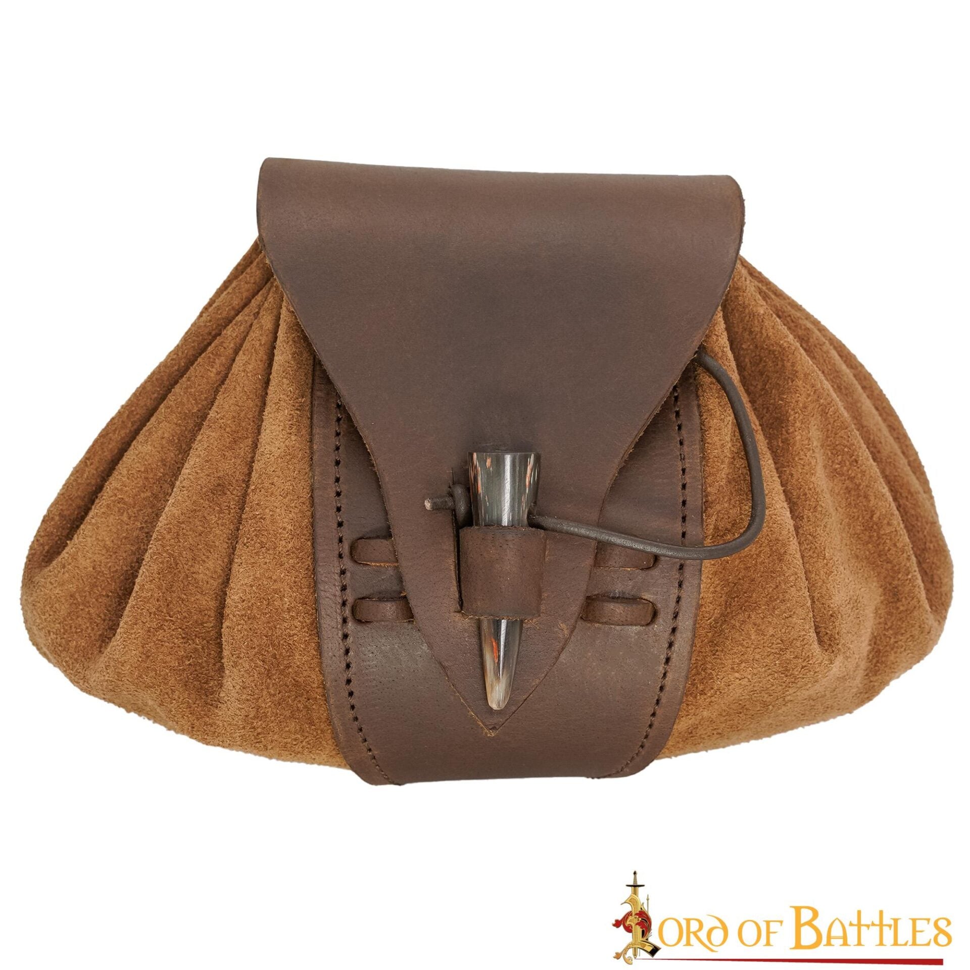 Bolsa de cinturón medieval de ante y cuero con broche de cuerno - imagen 7
