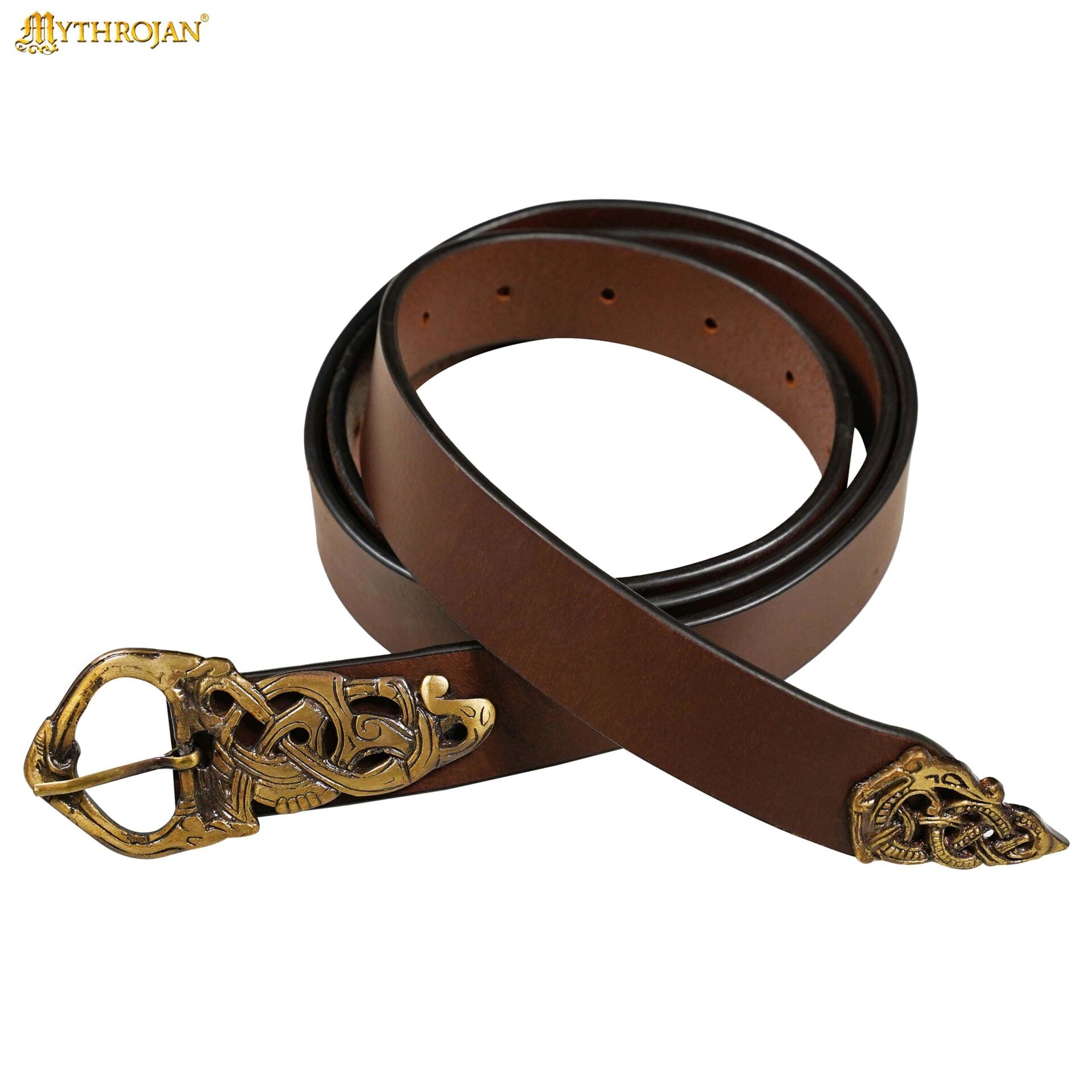 Imagen única de: Cinturón vikingo de piel con serpiente y hebilla de latón