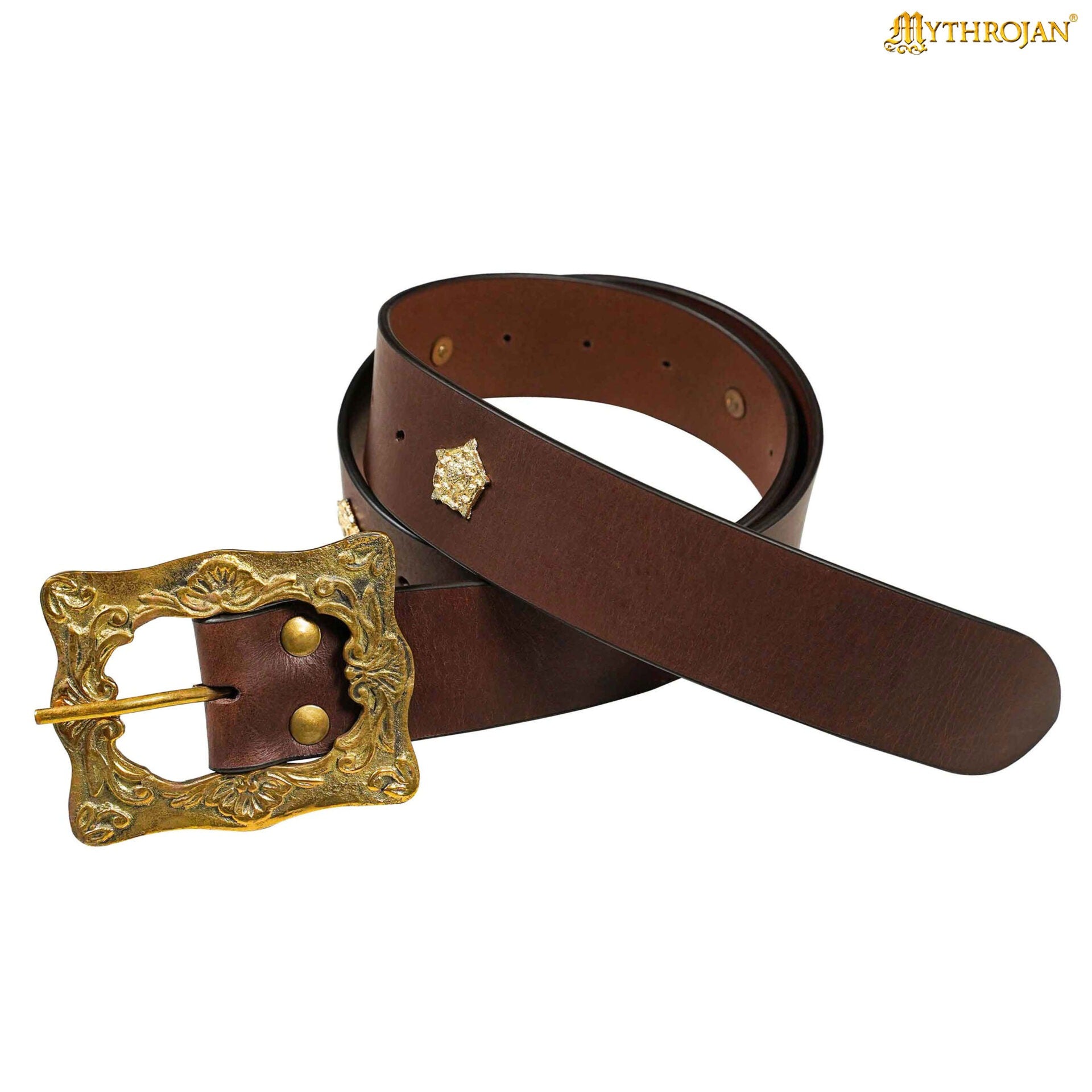 Cinturón medieval Mythrojan de cuero negro con hebilla de latón - imagen 7