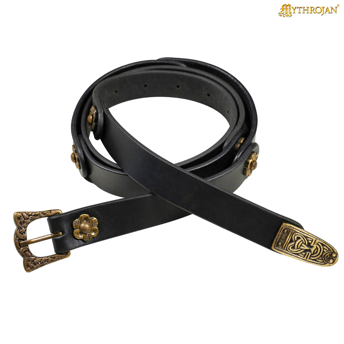 Cinturón vikingo Mythrojan con decoración, ajustable - Negro - 60 inches