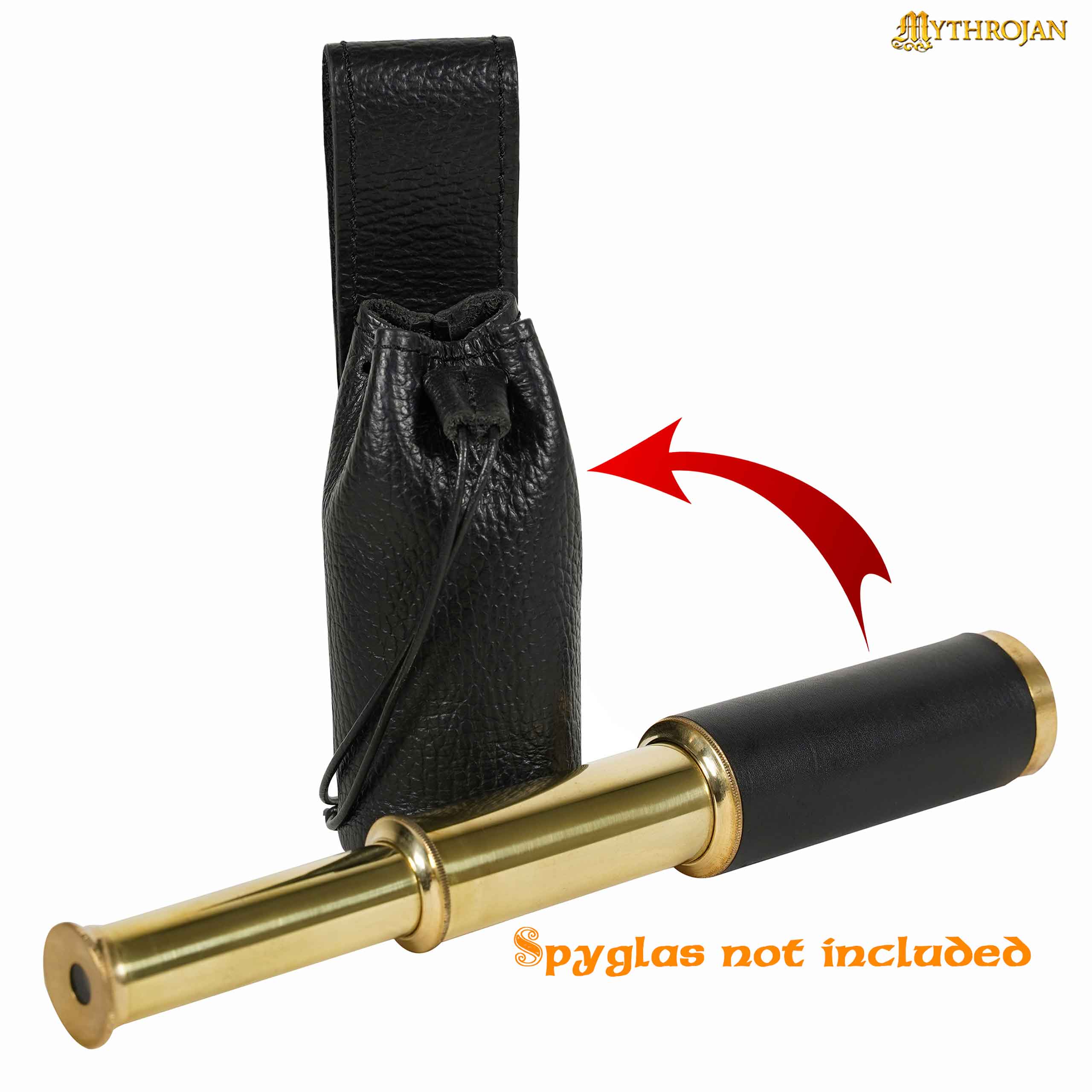 Funda de cuero para catalejo Mythrojan con cierre de cordón