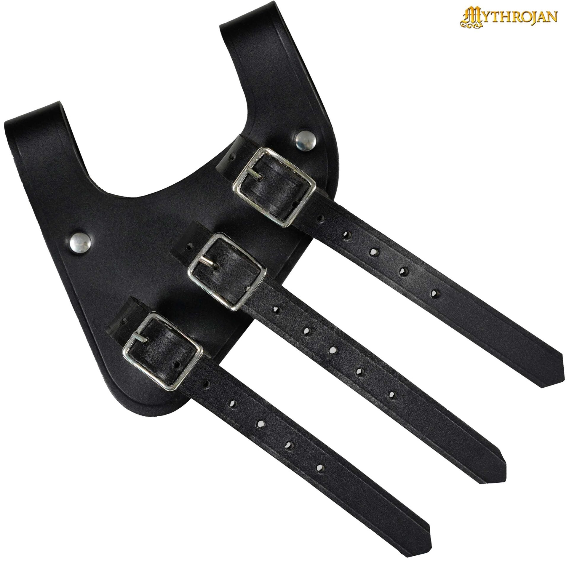 Bandolera renacentista de cuero para espada con triple hebilla — Negro/Marrón - imagen 19