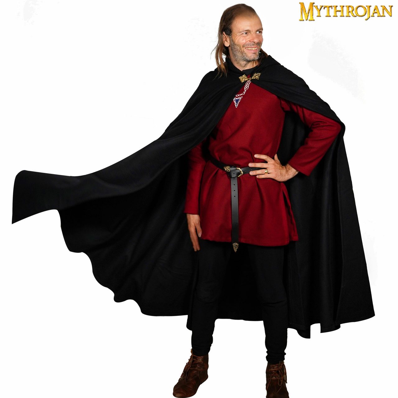 Capa medieval con capucha de lana y broche de latón macizo - imagen 17
