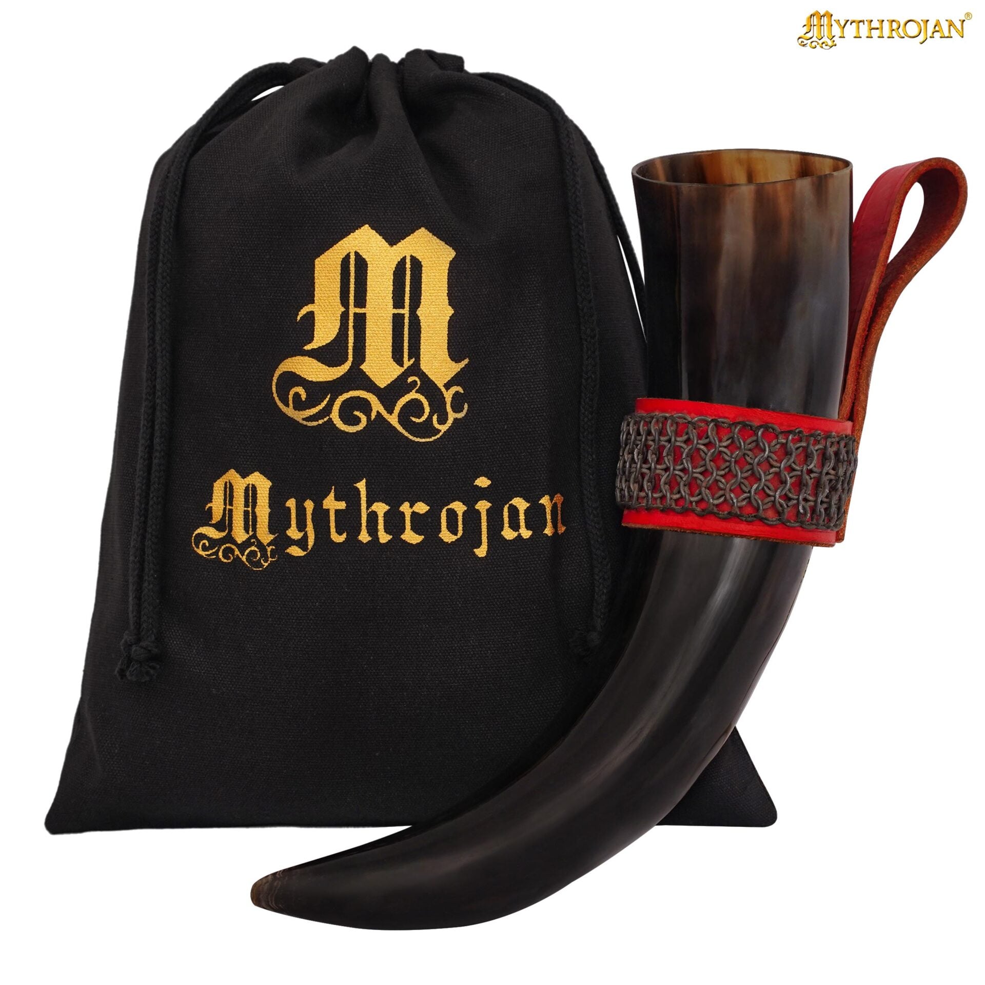 Imagen única de: Mythrojan El Compañero del Brujo – Cuerno Vikingo 350 ml Pulido con Soporte Rojo