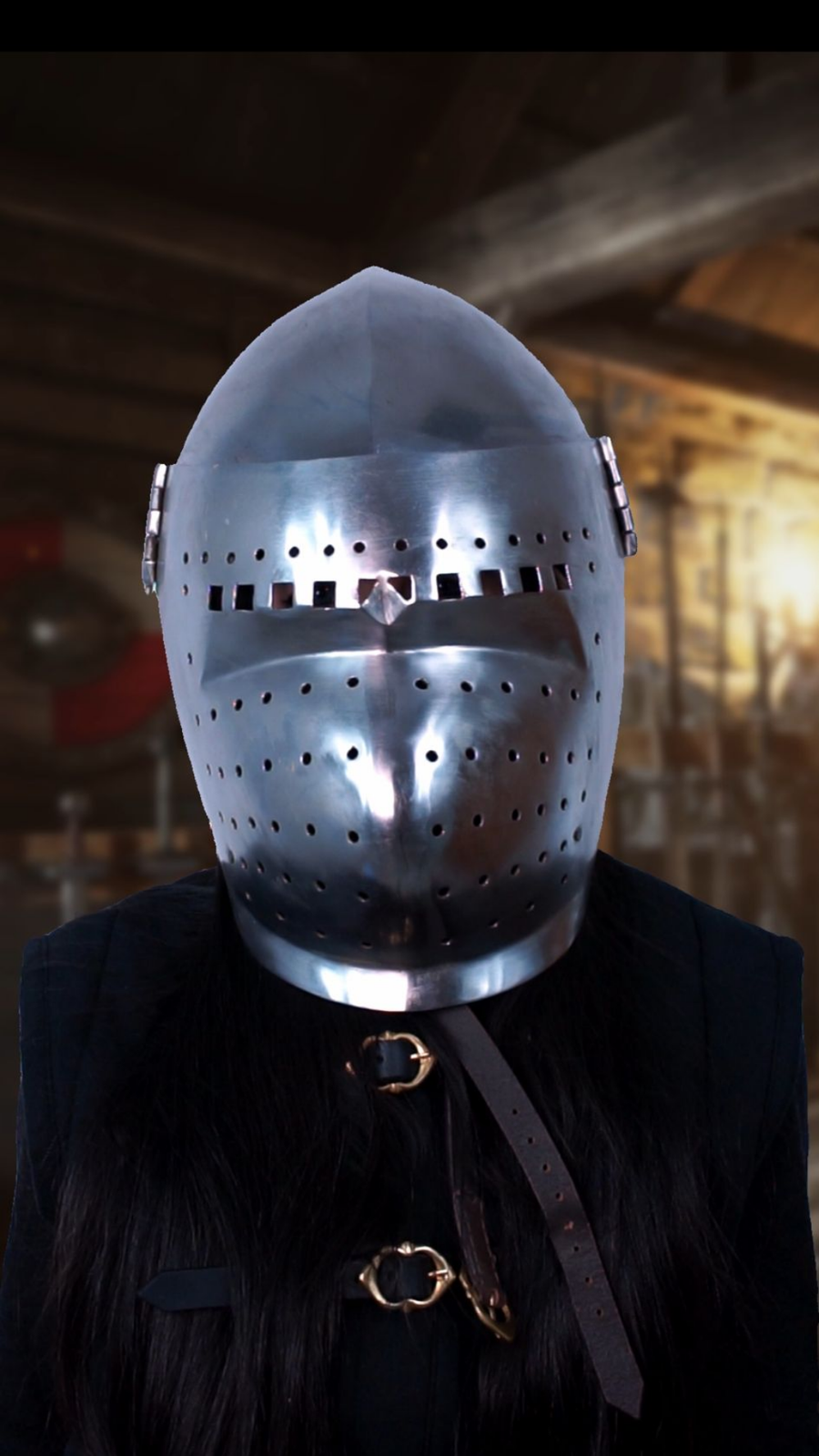 Casco Bascinet Medieval con Visera Hundsgugel en Acero