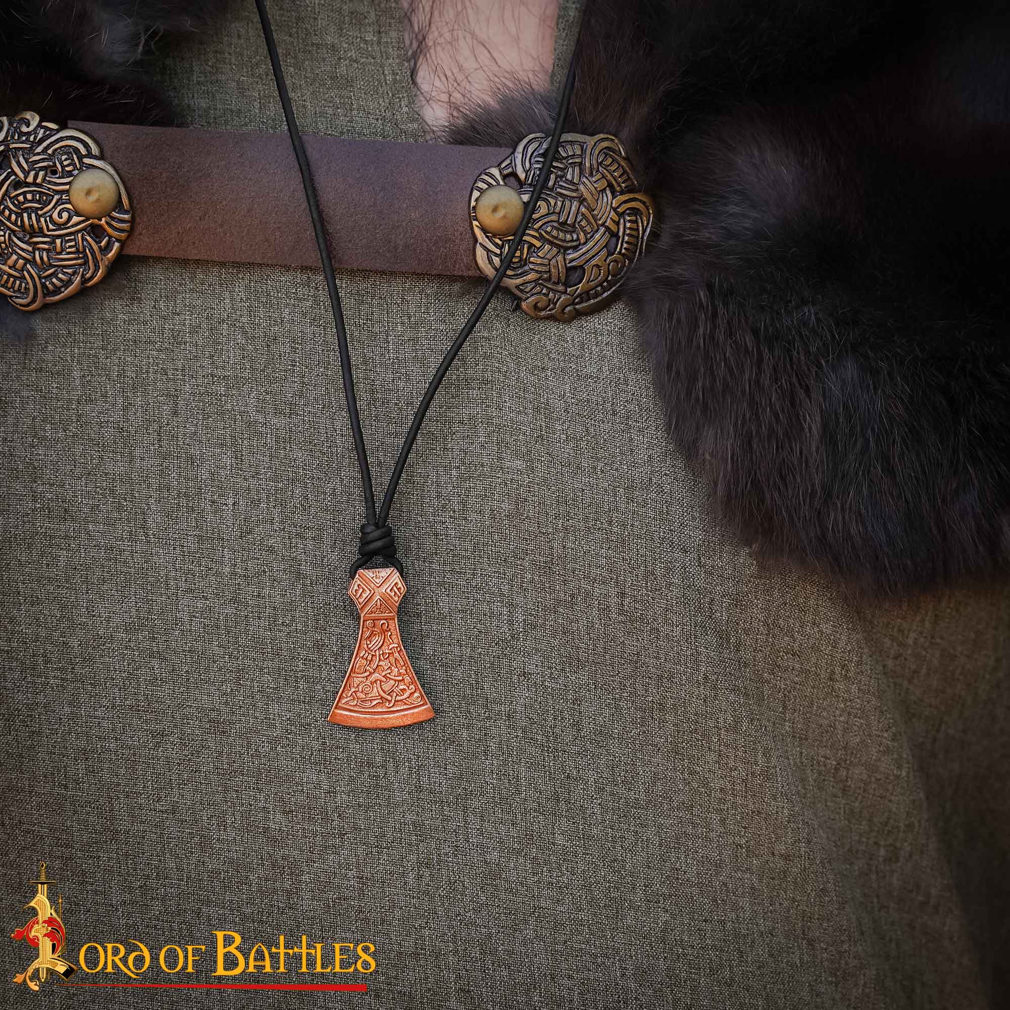 Colgante hacha de bronce - cera perdida, cordón de cuero ajustable - imagen 9