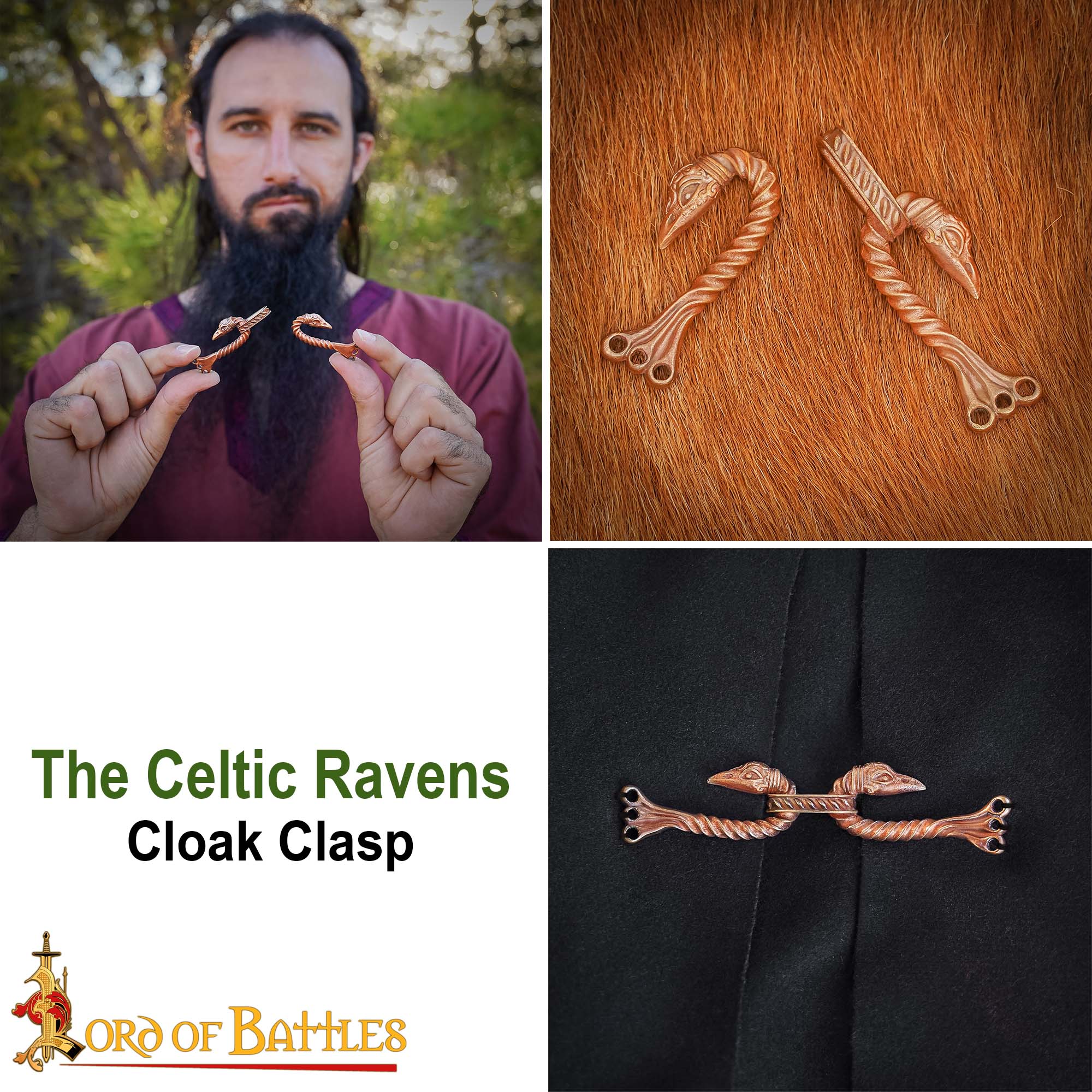 Broche vikingo de bronce para capa con cabezas de animal - cera perdida - imagen 60