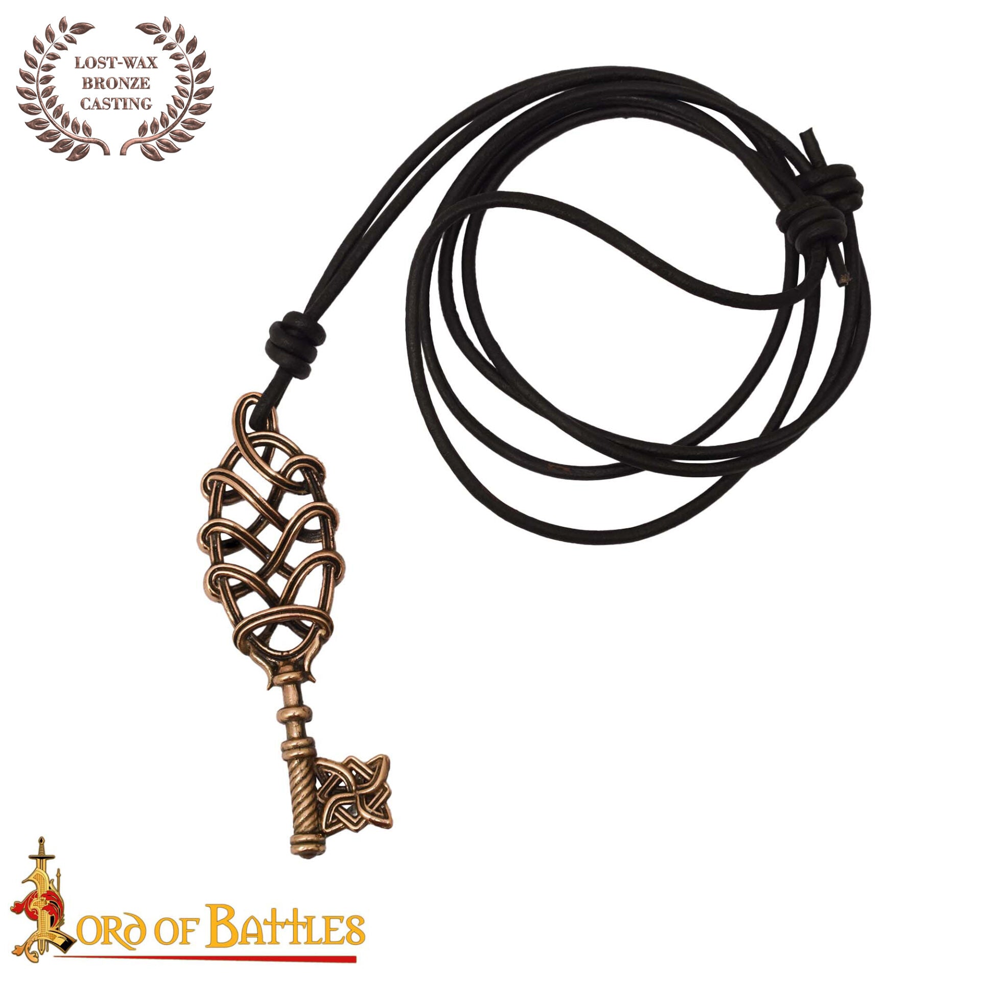Imagen única de: Collar Colgante Llave Vikinga de Bronce - Fundición a la Cera Perdida con Cordón de Cuero Ajustable