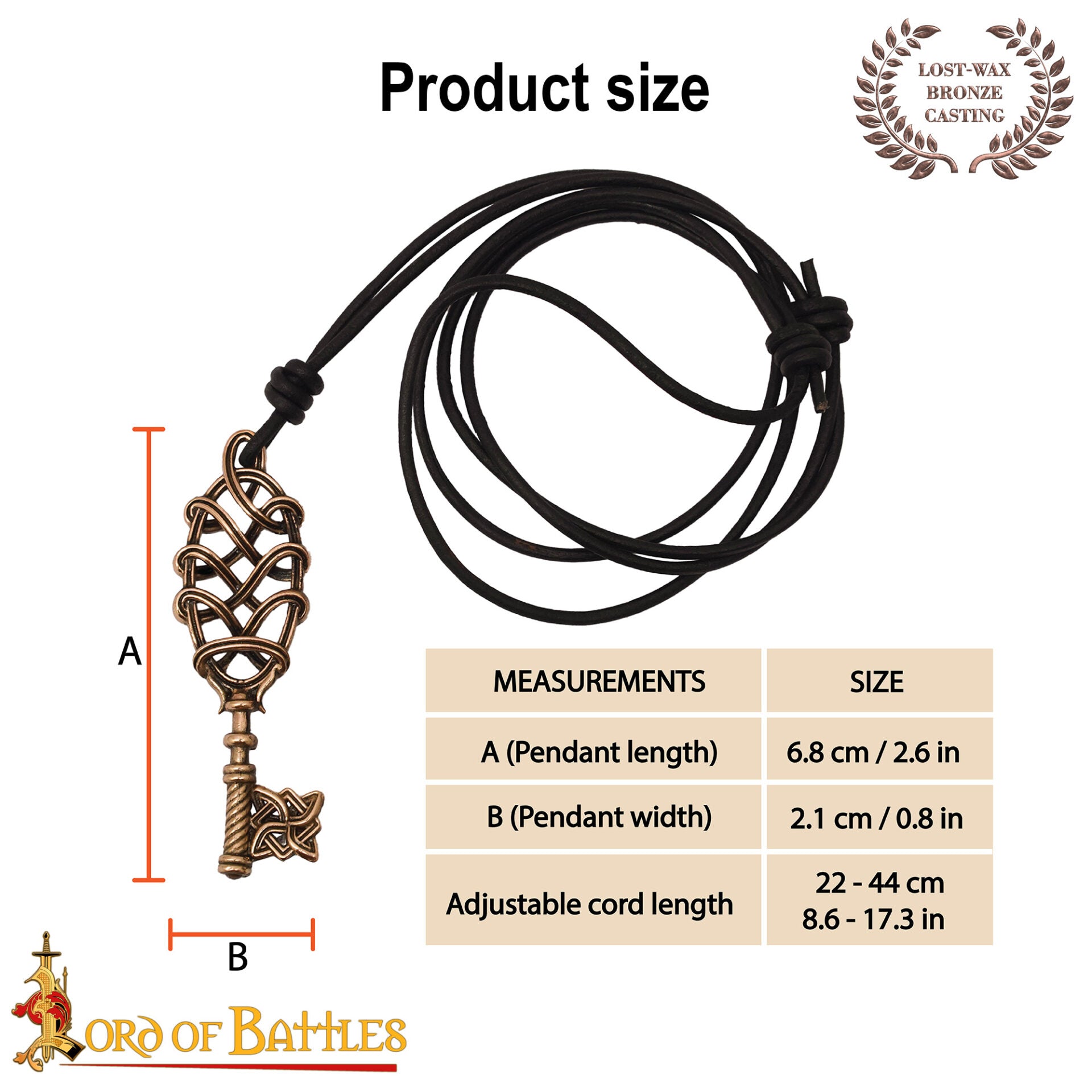 Imagen única de: Collar Colgante Llave Vikinga de Bronce - Fundición a la Cera Perdida con Cordón de Cuero Ajustable