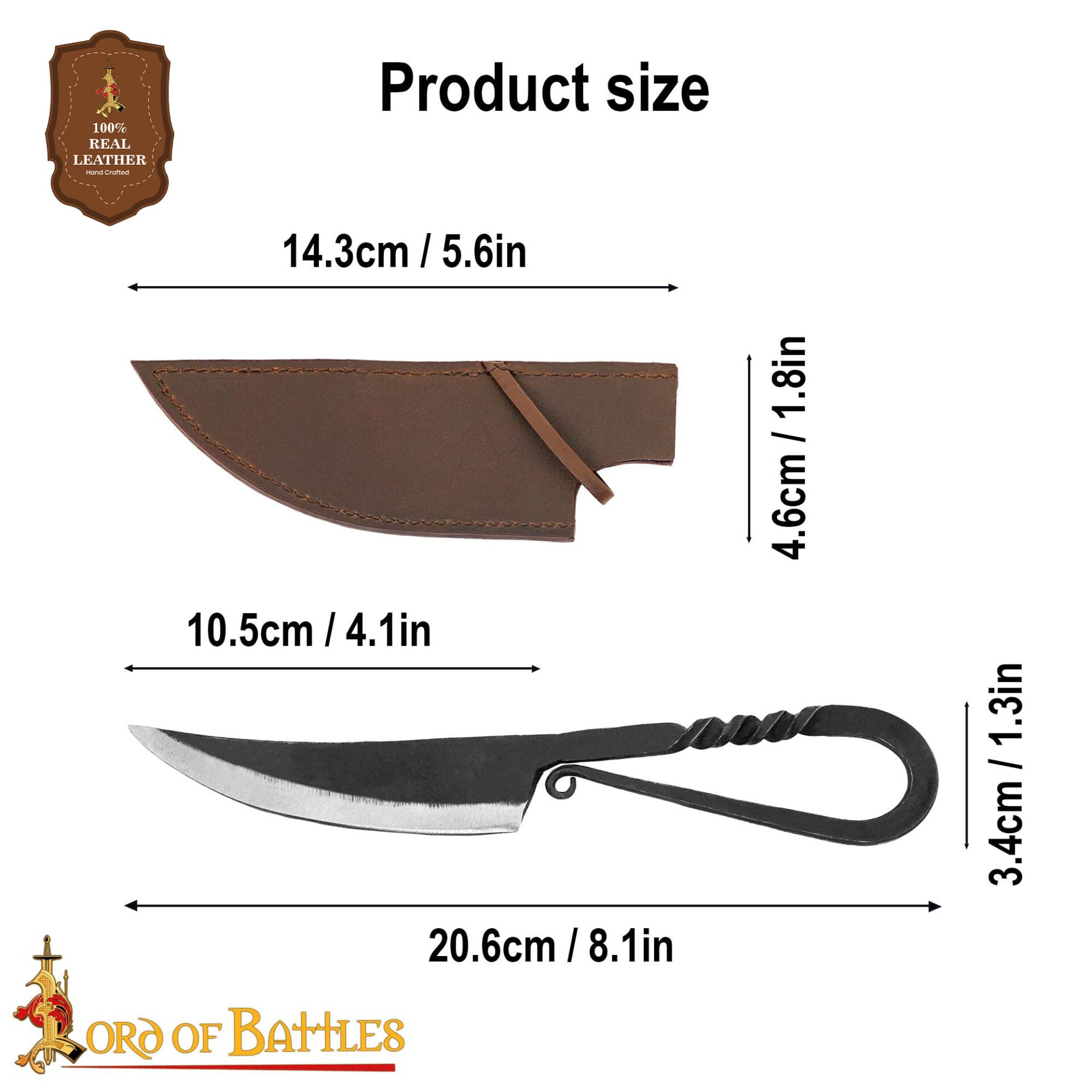 Imagen única de: Auténtico Cuchillo Vikingo de Hierro Forjado a Mano - Mango Retorcido con Vaina de Cuero Auténtico