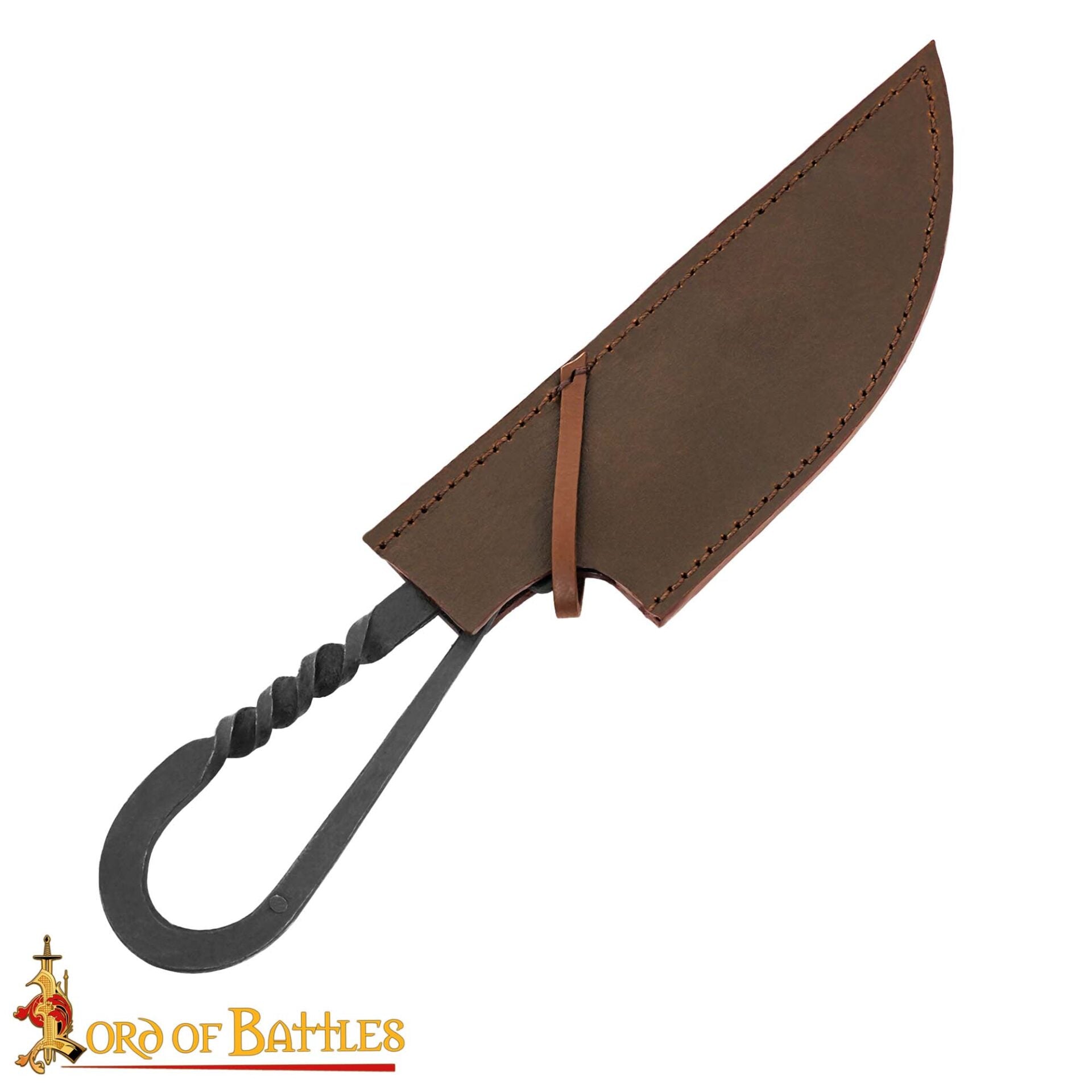 Imagen única de: Auténtico Cuchillo Vikingo de Hierro Forjado a Mano - Mango Retorcido con Vaina de Cuero Auténtico