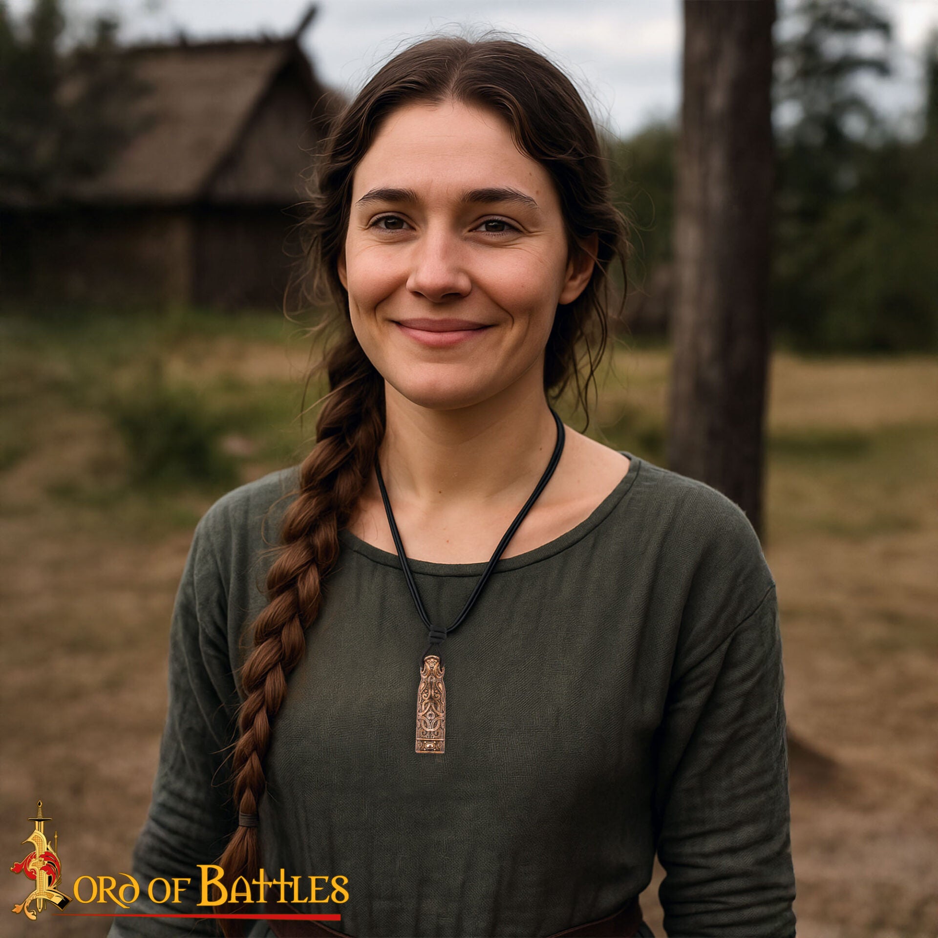 Imagen única de: Colgante Amuleto de Bronce Nórdico del Siglo X - Acabado Antiguo con Cordón de Cuero