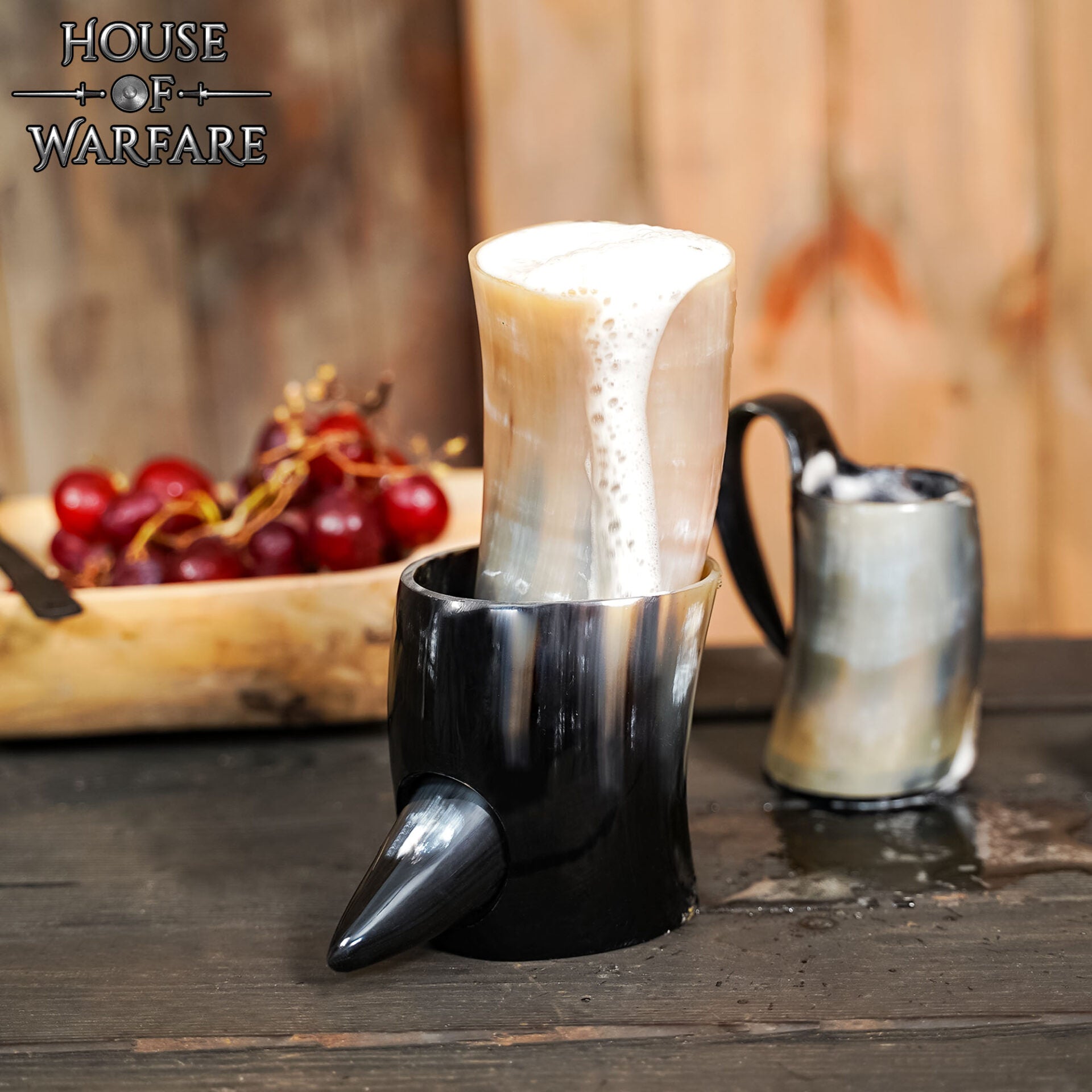 Imagen única de: Vikingo Cuerno de Buey Pulido para Beber con Soporte