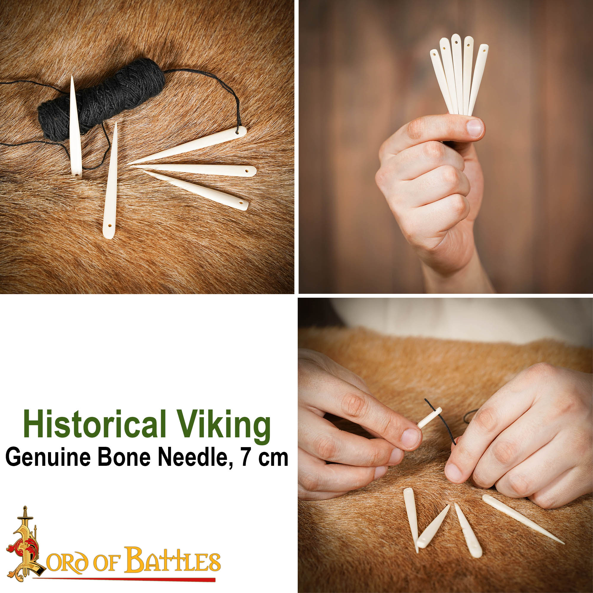Agujas de hueso vikingas para coser — set 7 cm, ojo 7 mm - imagen 20