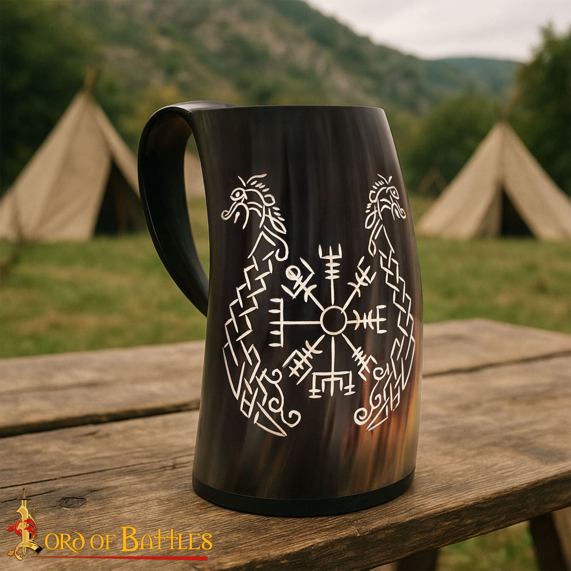 Imagen única de: Jarra Vikinga de Cuerno – Hecha a Mano con Grabado