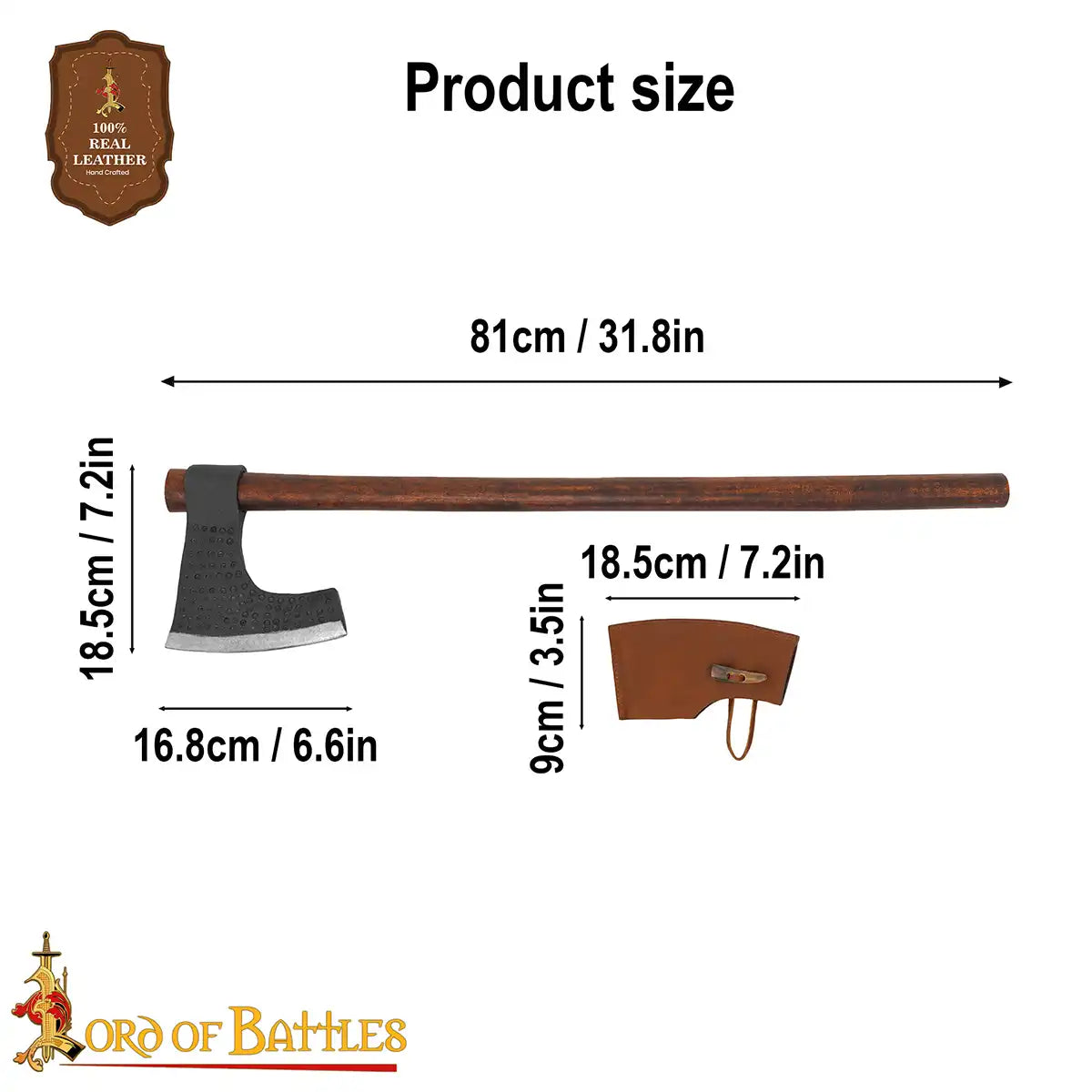 Hacha vikinga forjada a mano con funda de cuero genuino - imagen 3