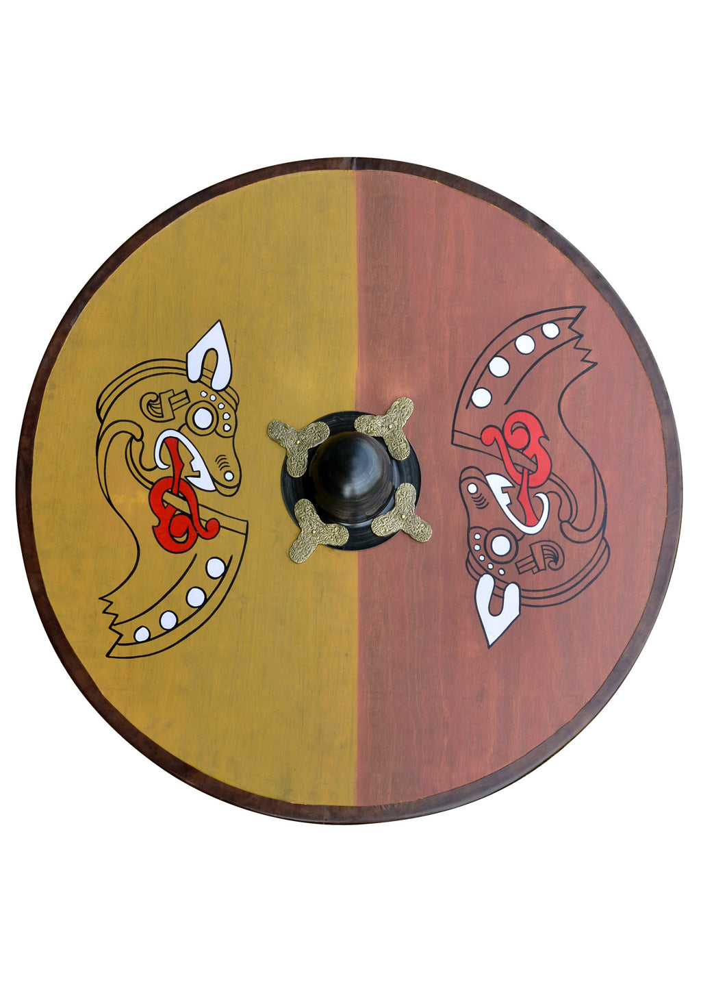Escudo Vikingo Redondo, De Madera, Con Motivo De Caballo Nórdico.