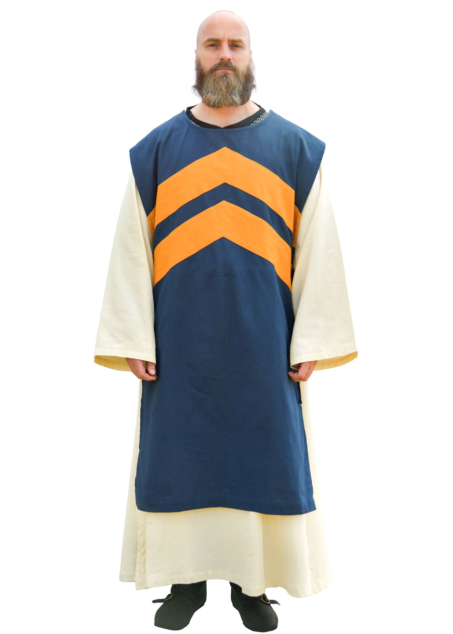 Tabardo Medieval a Rayas Azul y Amarillo