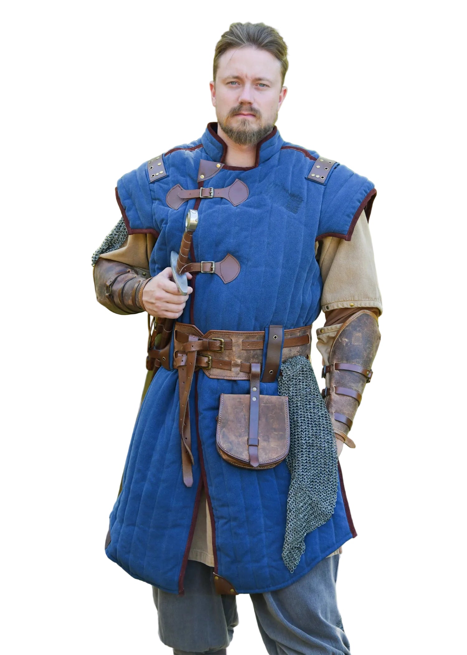 Gambesón Medieval Vari con Aspecto Desgastado – Azul y Marrón