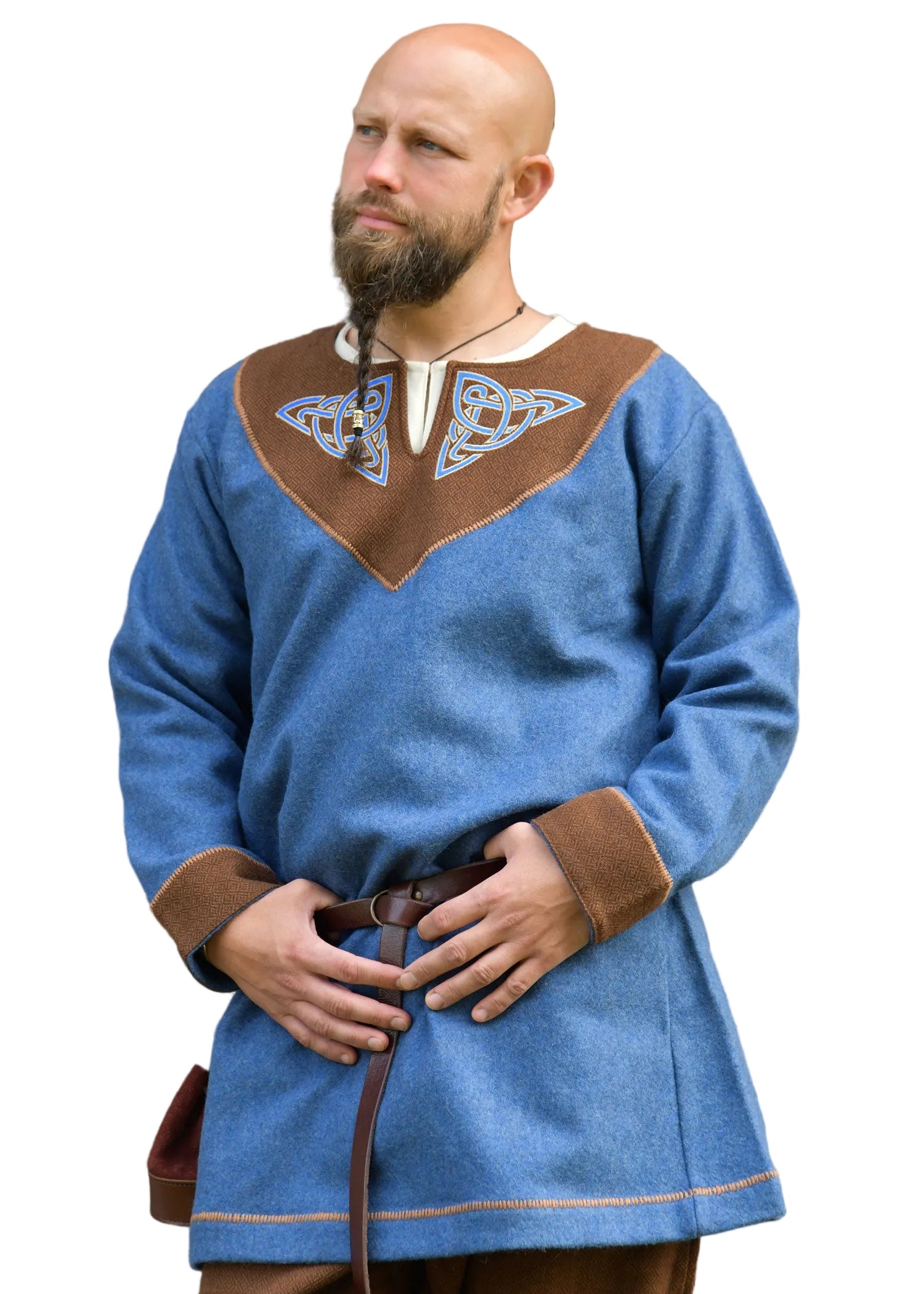 Túnica Vikinga Esben de Lana con Bordado Celta – Azul Jaspeado