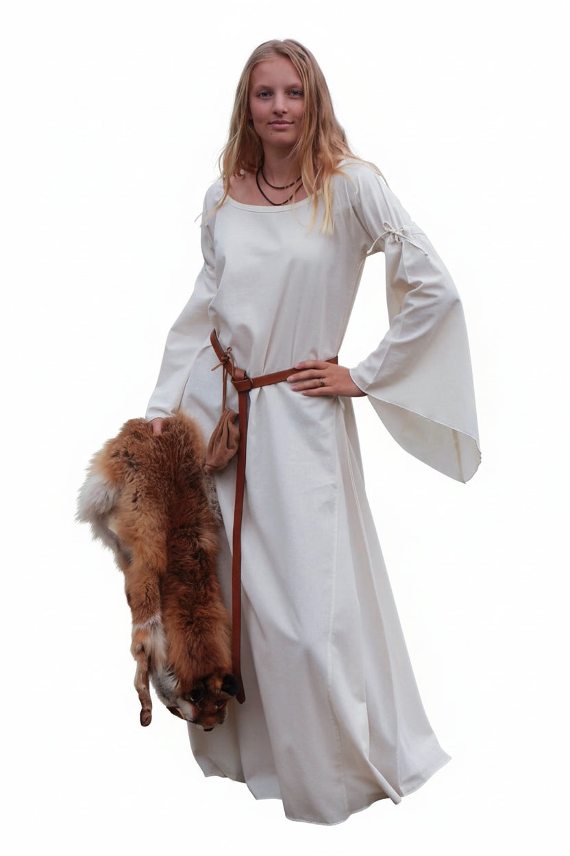 Imagen única de: Vestido Interior Medieval Burglinde Con Mangas De Trompeta, Natural