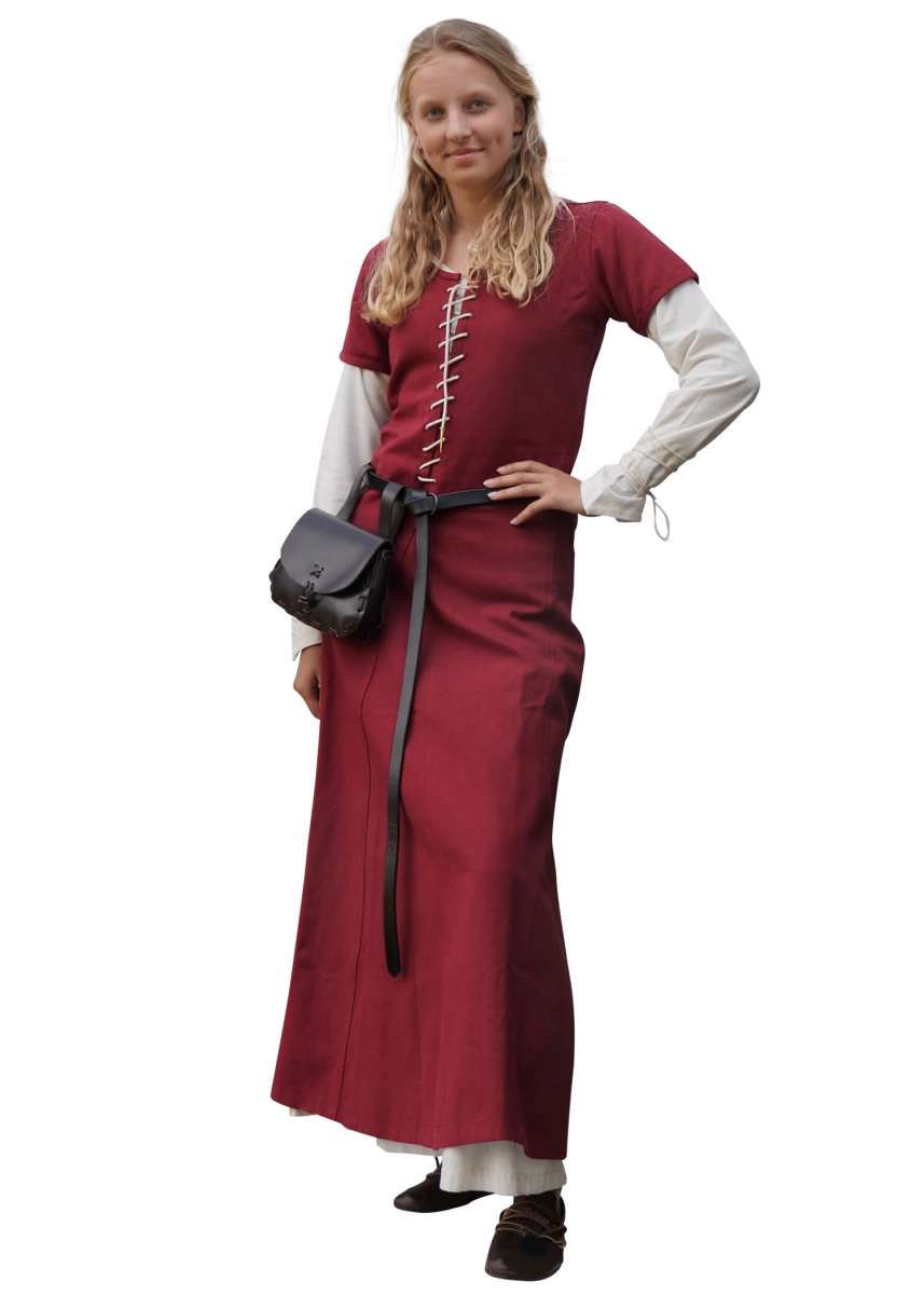 Cotehardie Ava De Manga Corta, Vestido Medieval, Rojo Vino