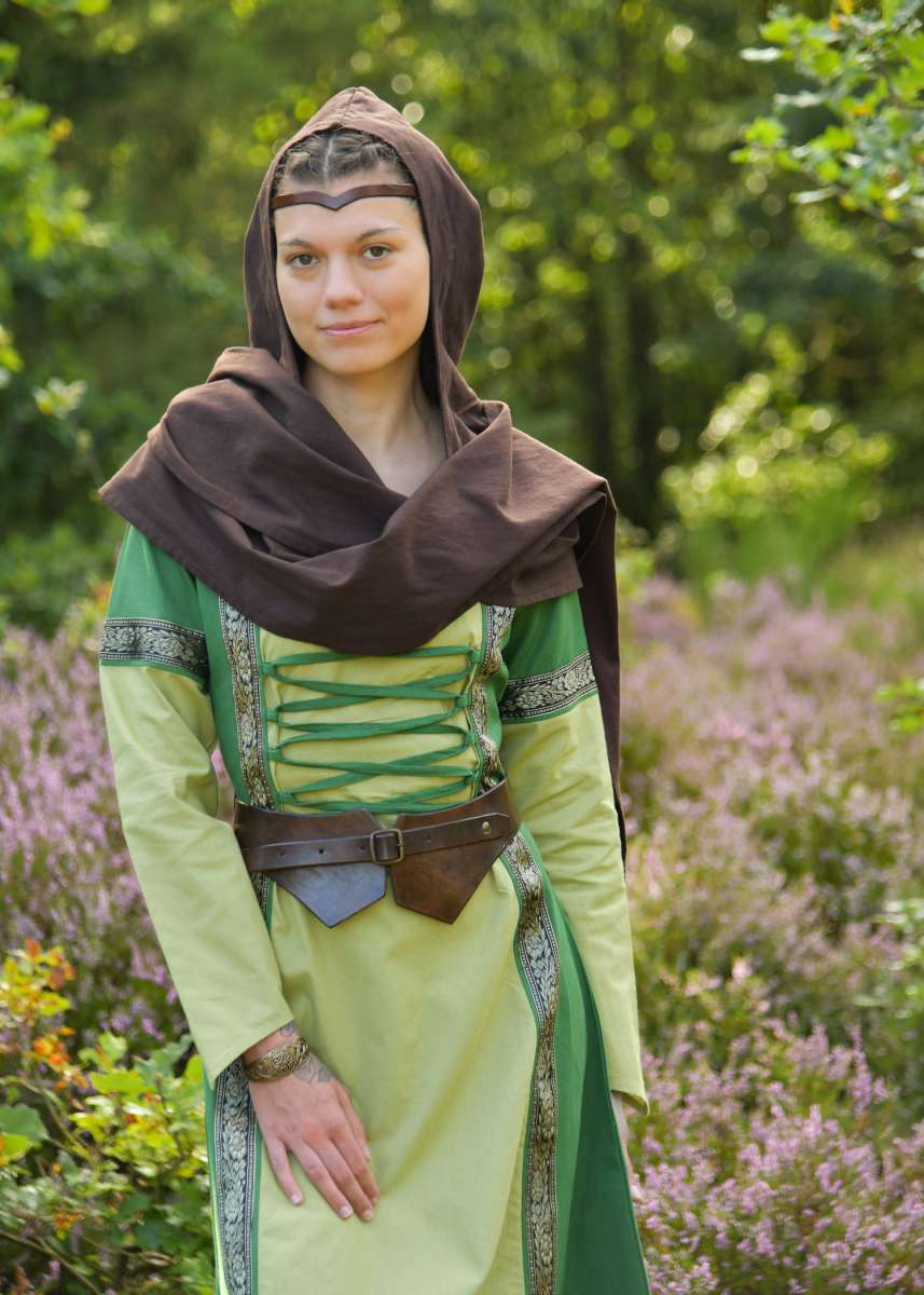 Vestido Medieval de Algodón Eleanor Color Verde en Varios Tonos