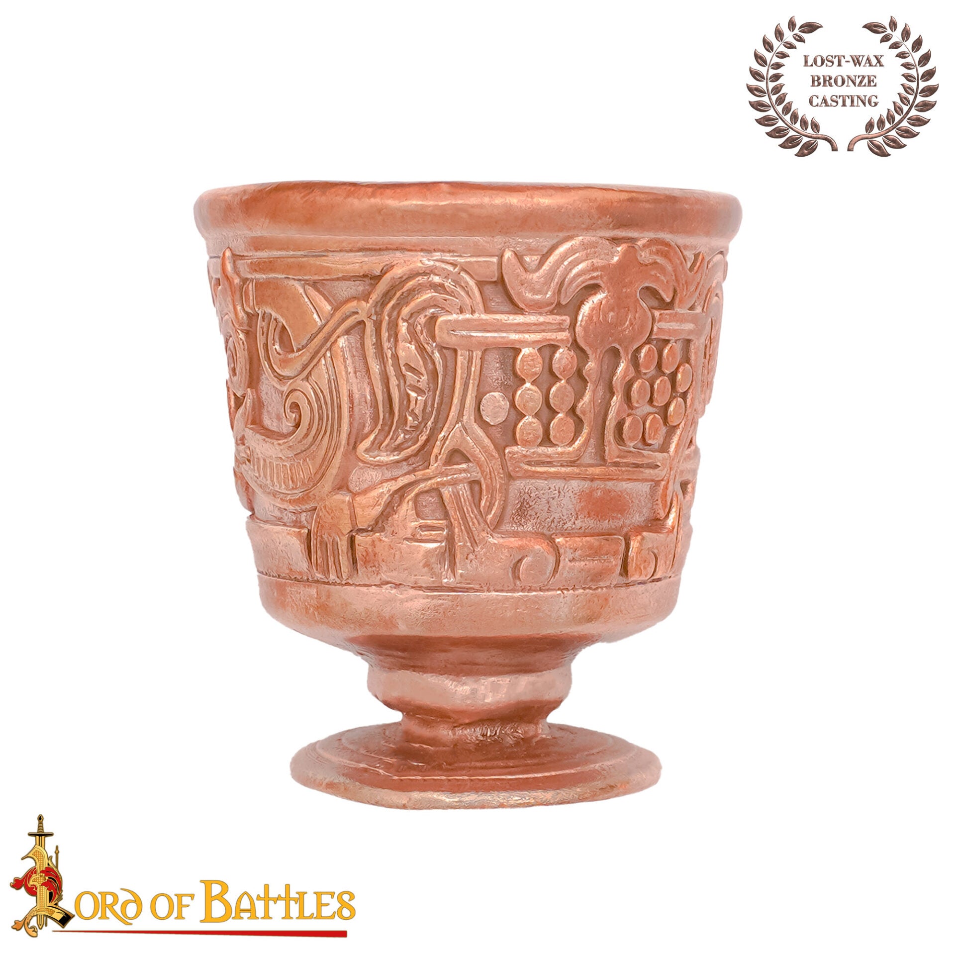 Copa ritual de bronce grabada, siglo XII — fundición a cera perdida